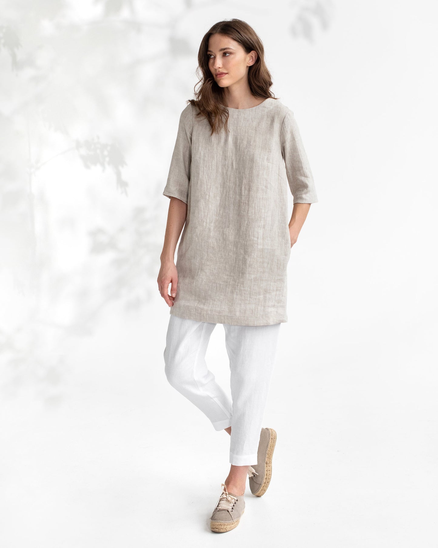 Linen tunic dress LASTRES in Natural melange - MagicLinen