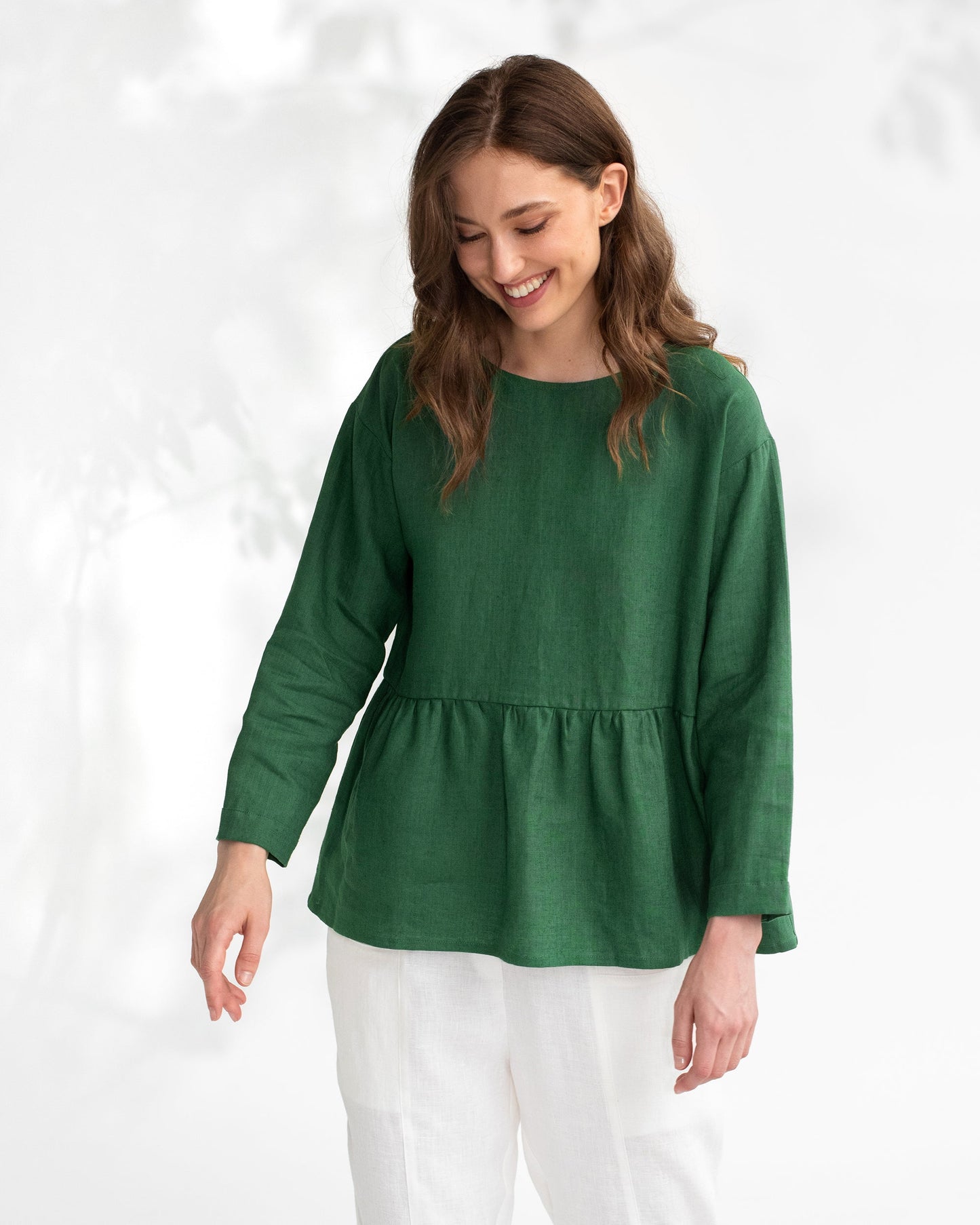 Long sleeve linen top SITKA in Green - MagicLinen