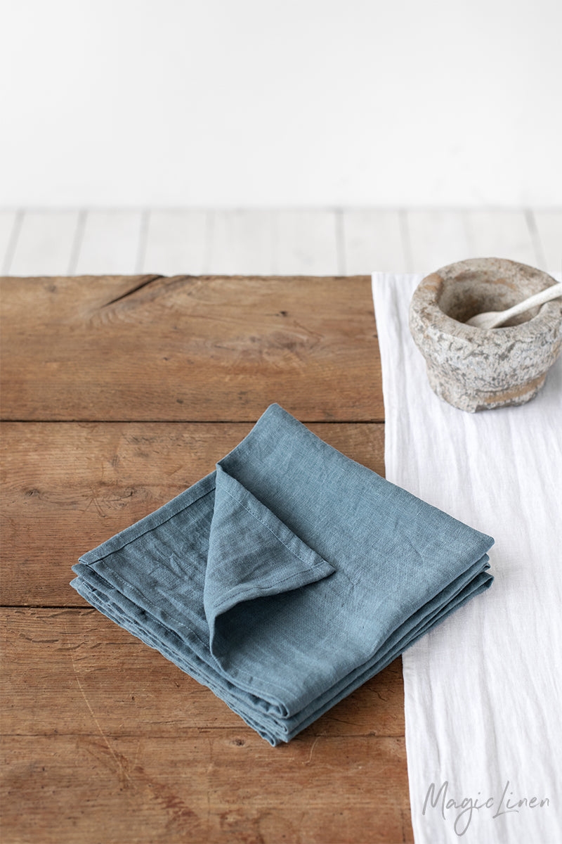 Gray blue linen napkin set of 2