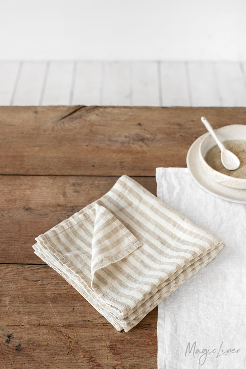 Striped in natural linen napkin set of 2