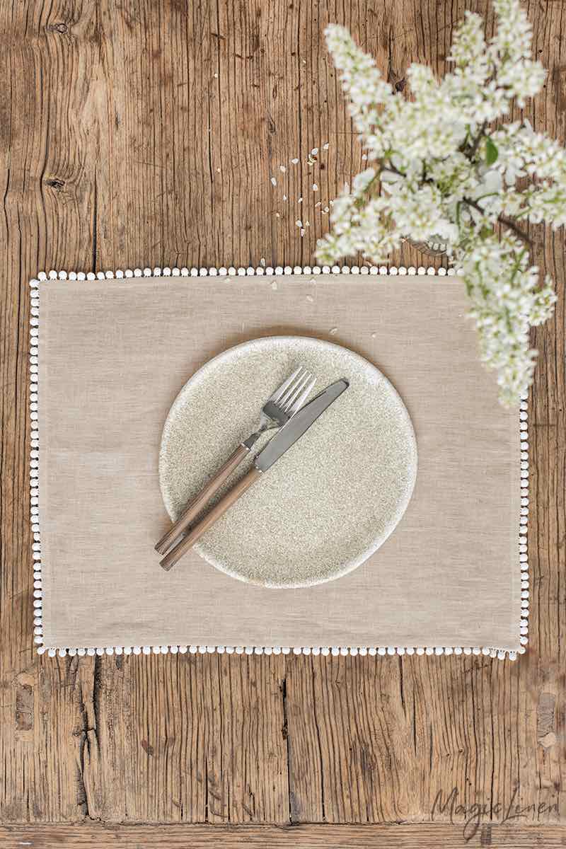 Pom pom trim linen placemat set of 2