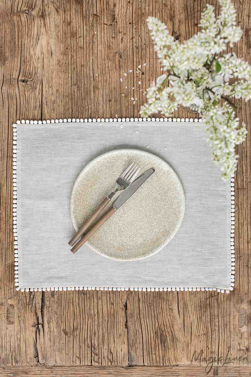 Pom pom trim linen placemat set of 2