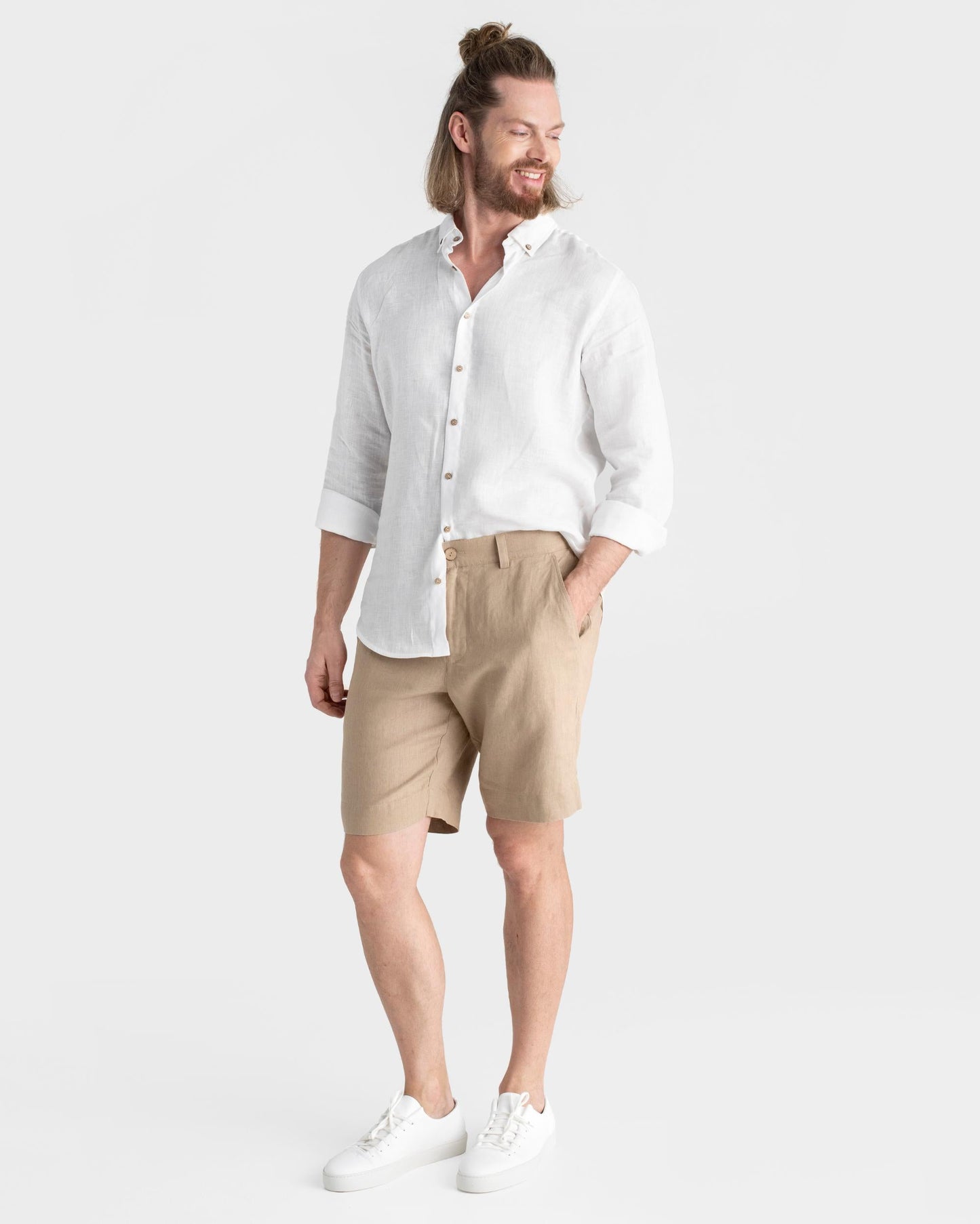 Men's classic linen shorts GLENCOE in Wheat - MagicLinen
