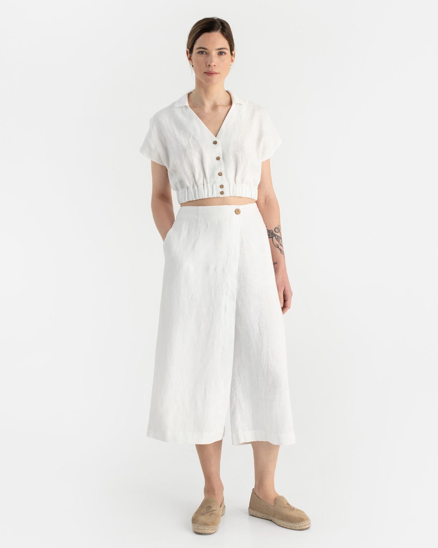 Linen culotte pants BUSAN in White - MagicLinen
