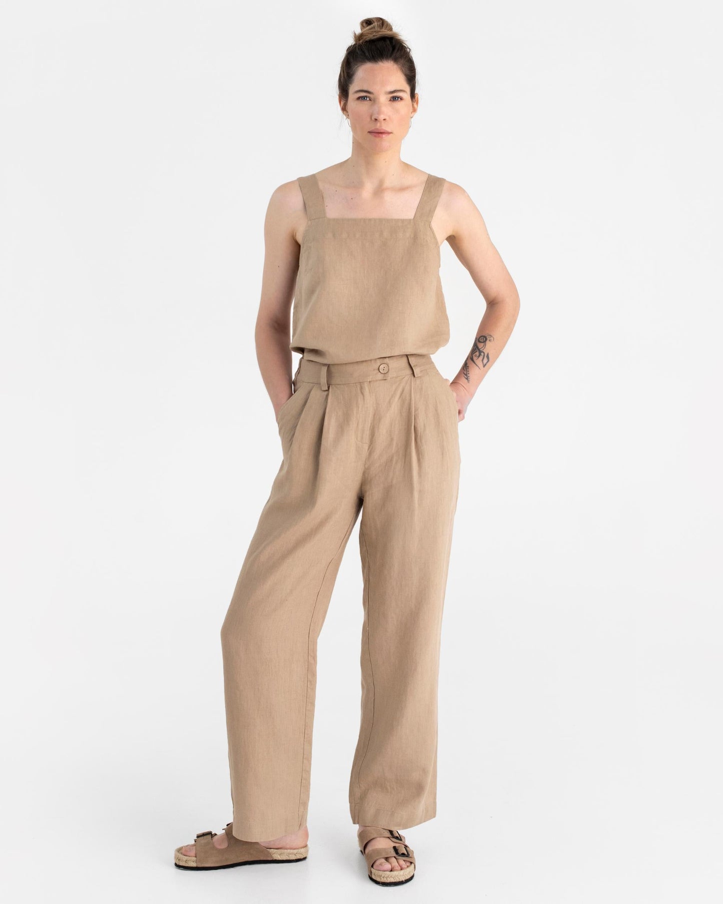Wide leg linen pants ROME in Wheat - MagicLinen