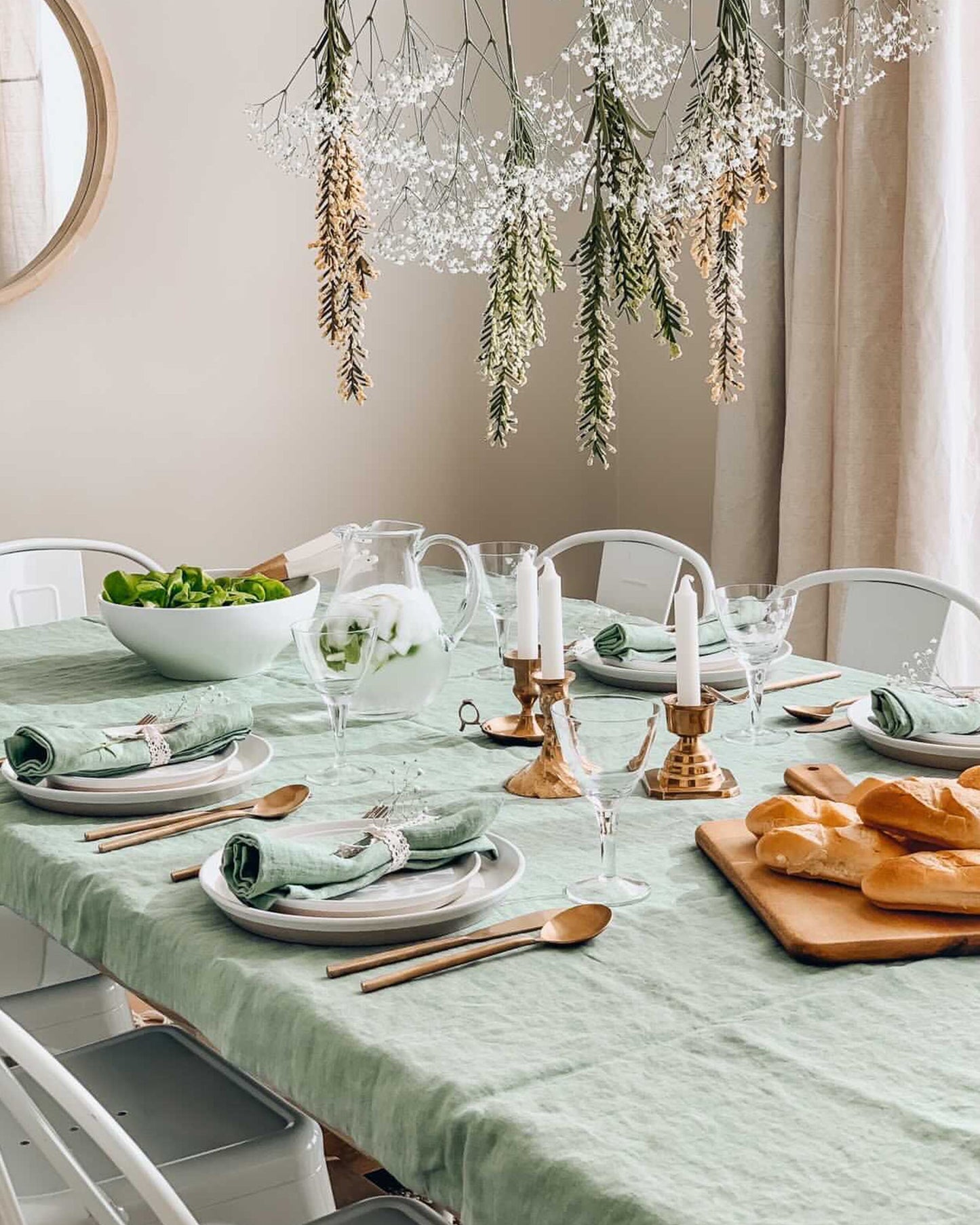 Matcha green linen tablecloth - MagicLinen