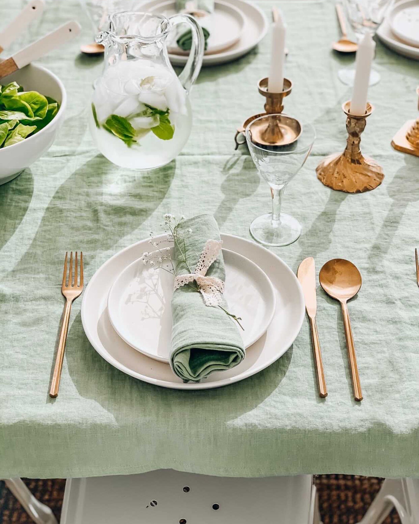 Matcha green linen tablecloth - MagicLinen