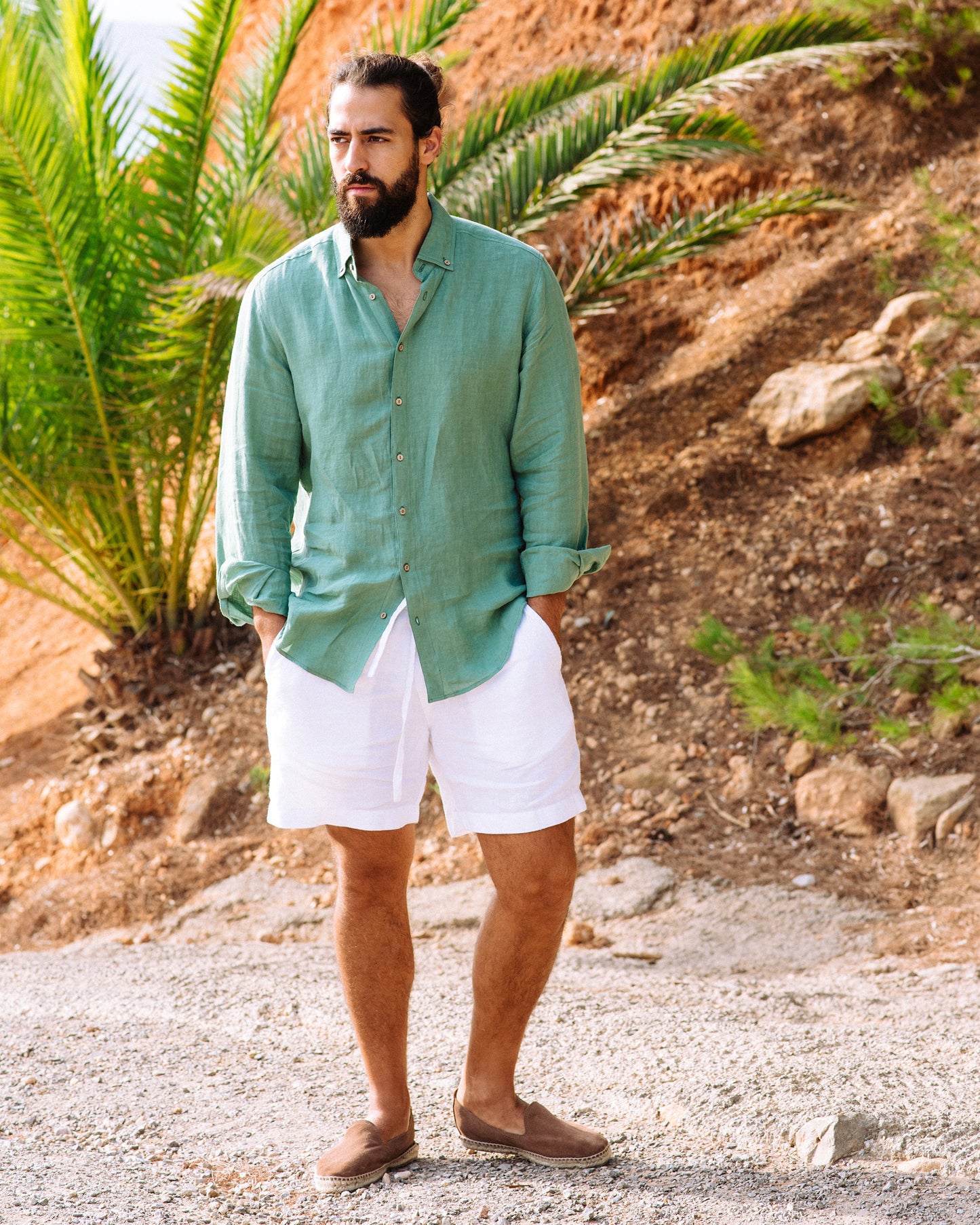 Men's linen shirt NEVADA in Matcha green