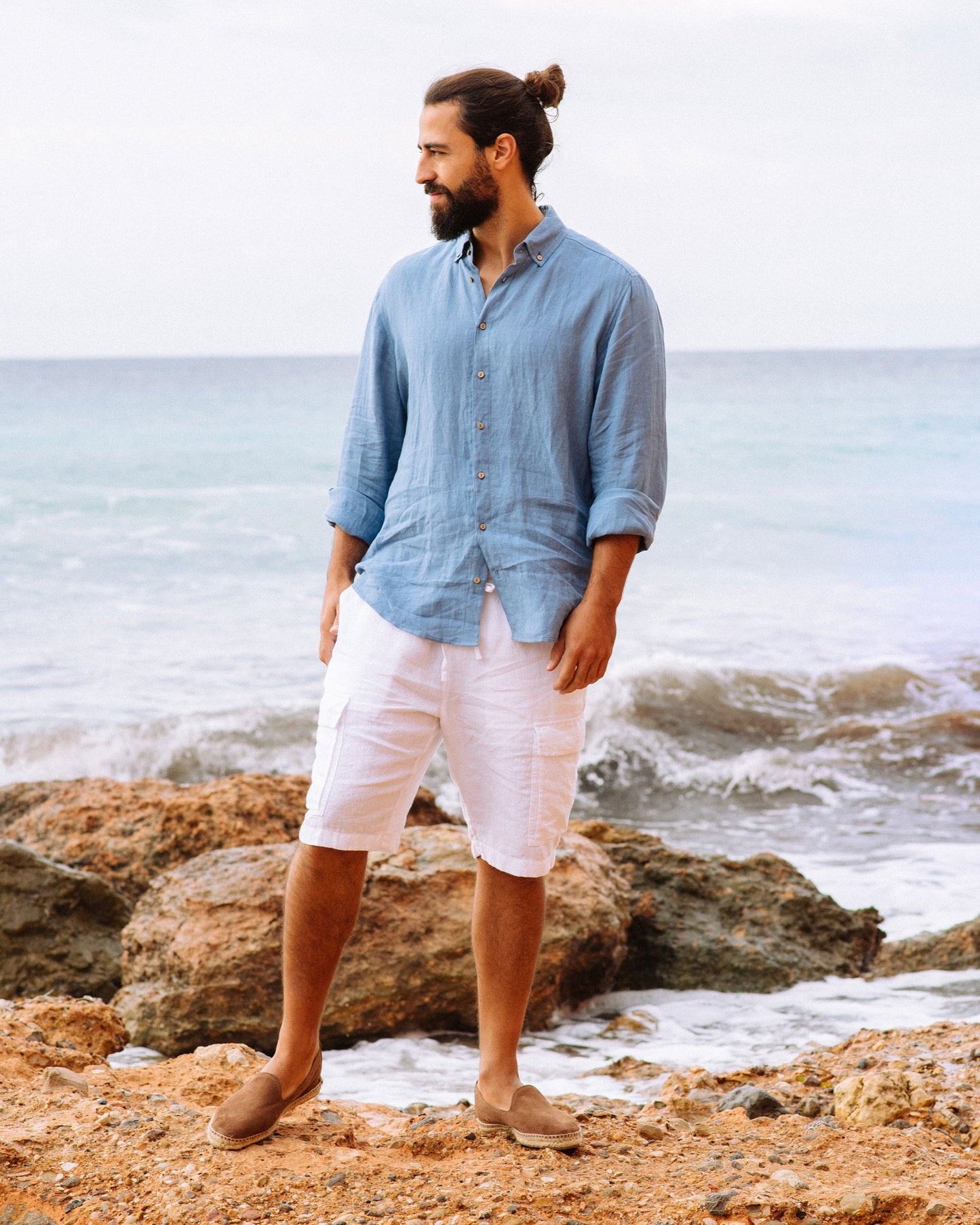 Men's linen shirt NEVADA in Ocean blue