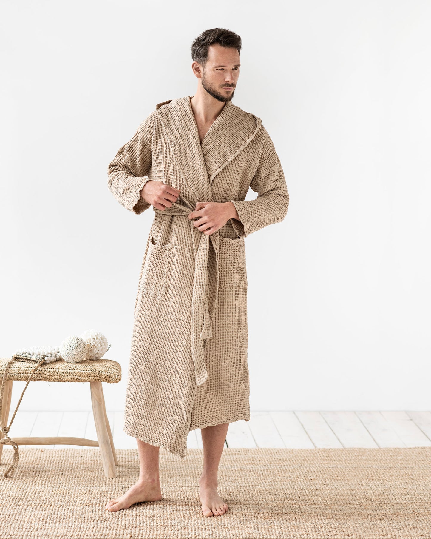 Men's waffle bath robe - MagicLinen