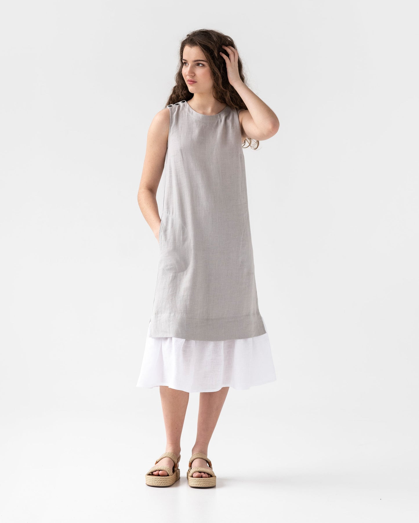 Midi linen dress TOKYO in light gray - MagicLinen