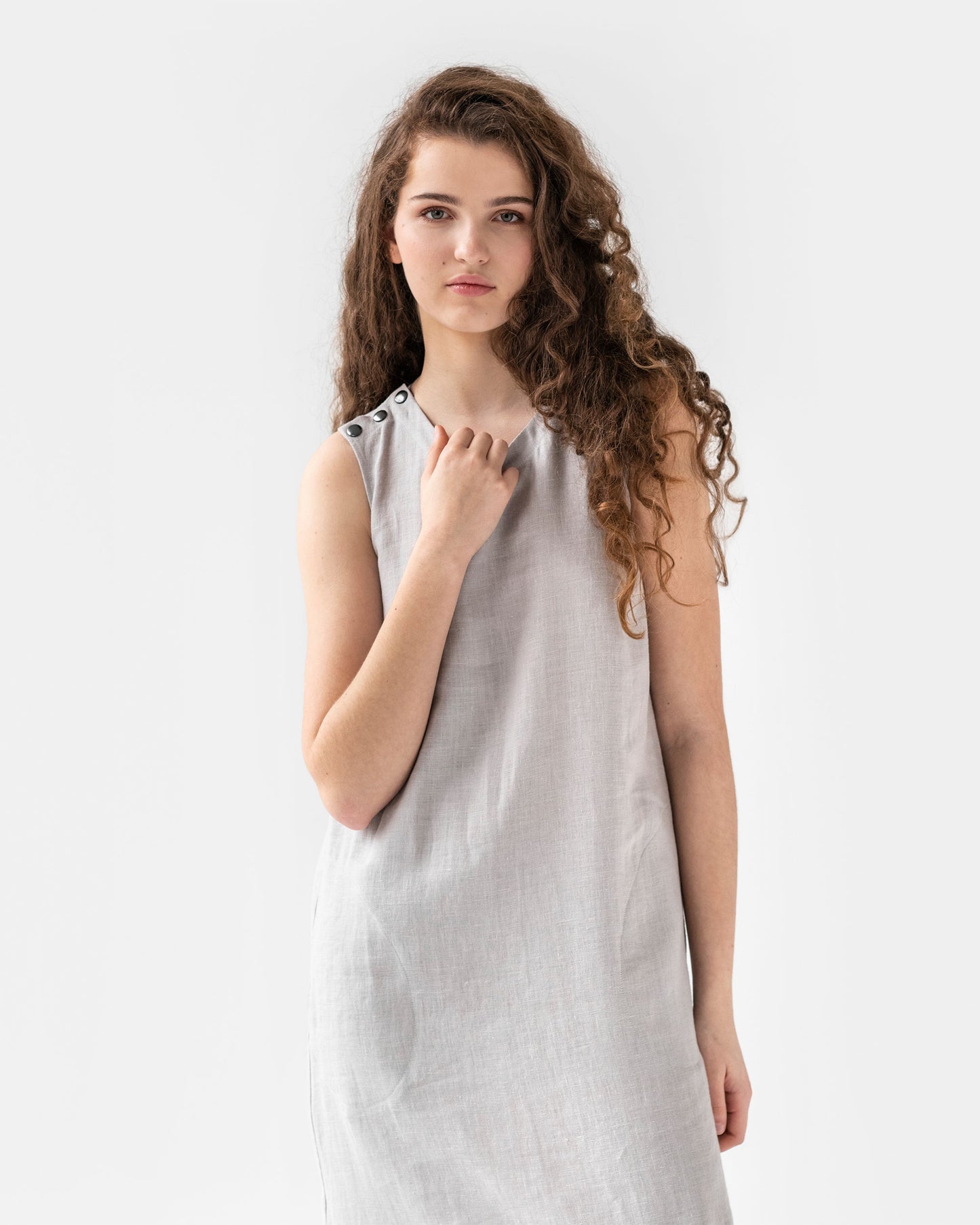 Midi linen dress TOKYO in light gray - MagicLinen