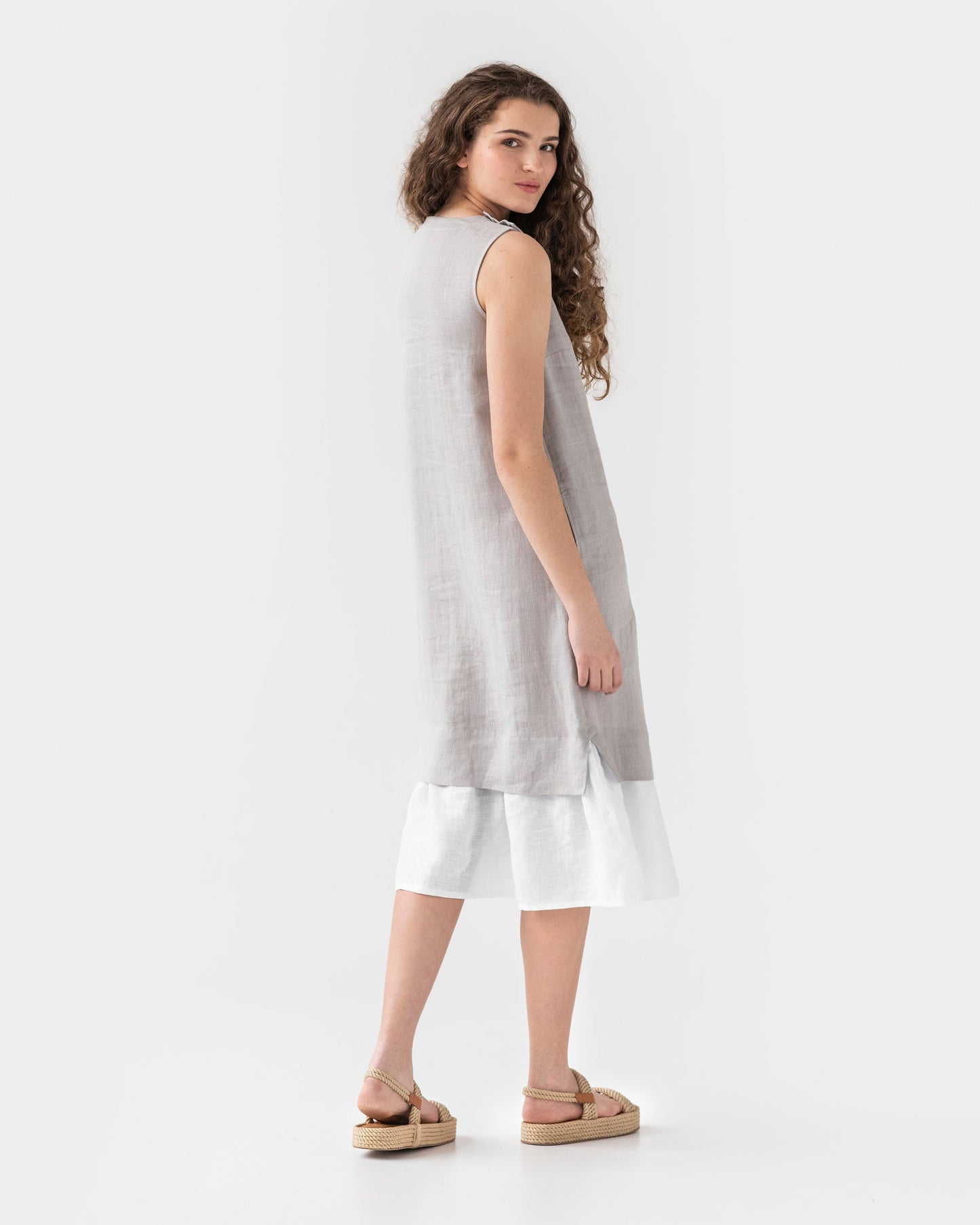 Midi linen dress TOKYO in light gray - MagicLinen