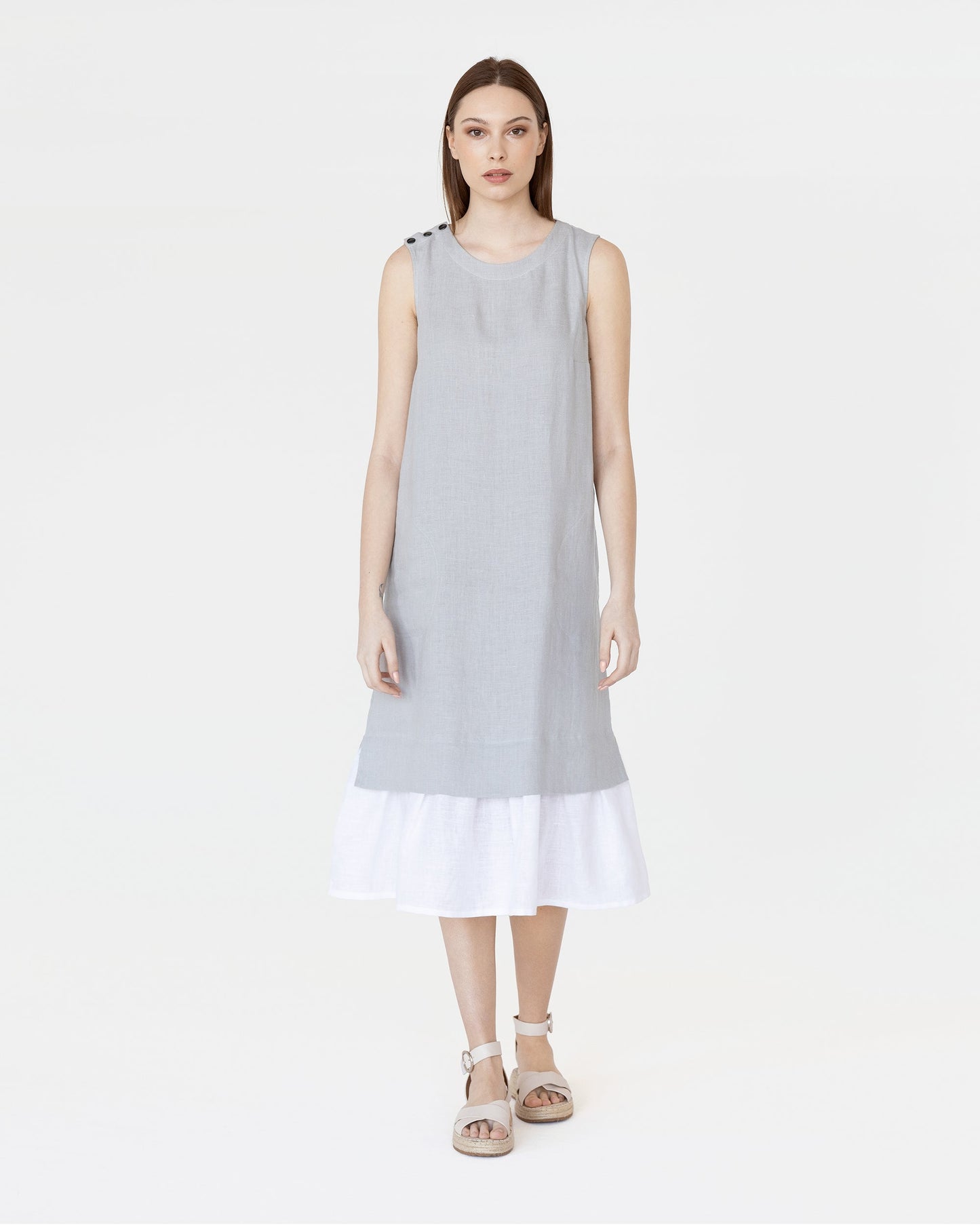 Midi linen dress TOKYO in light gray - MagicLinen