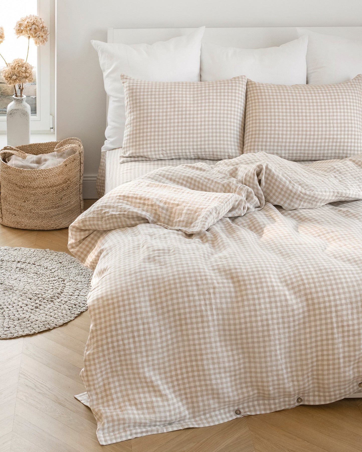 Natural gingham linen flat sheet - MagicLinen