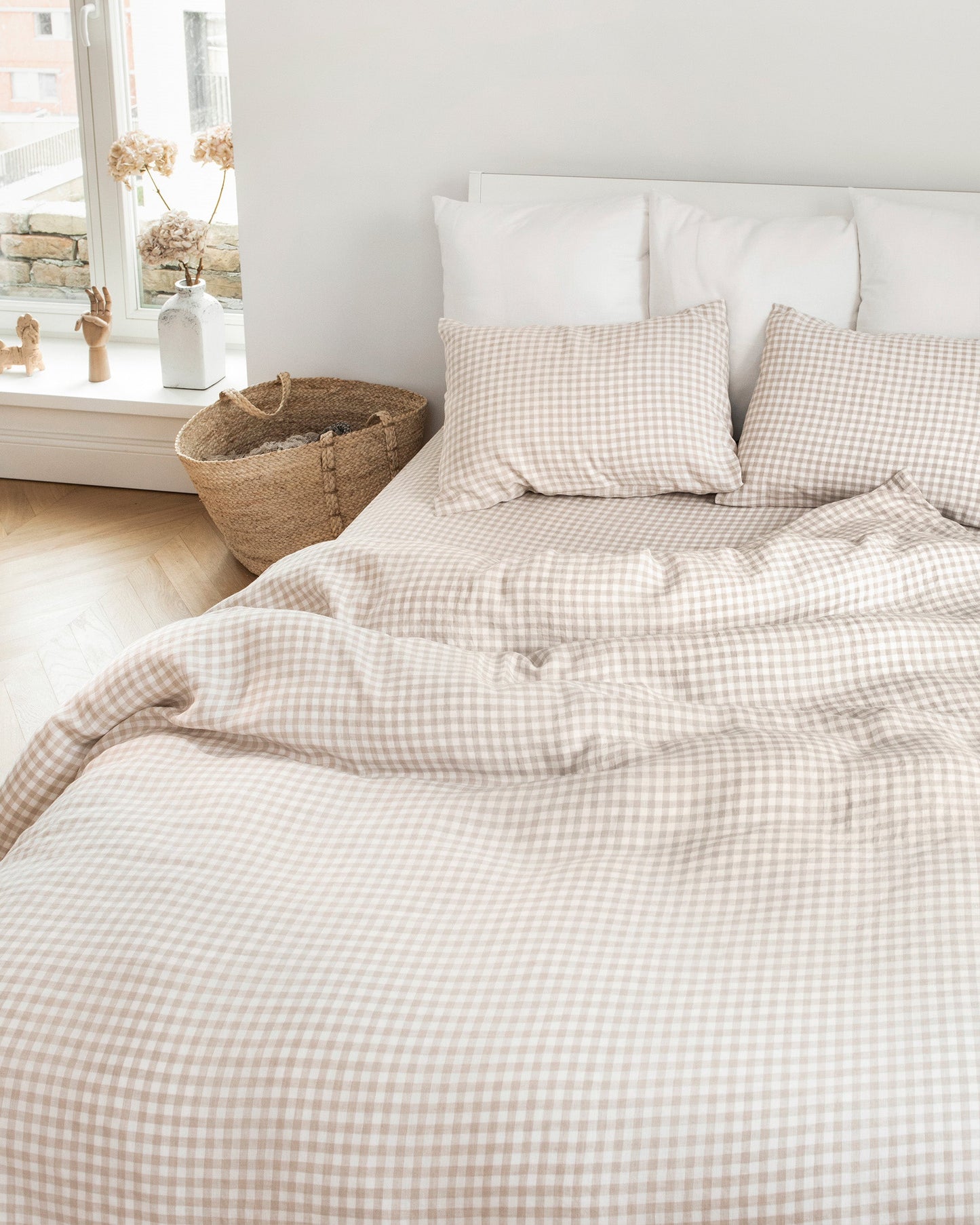 Natural gingham linen flat sheet - MagicLinen