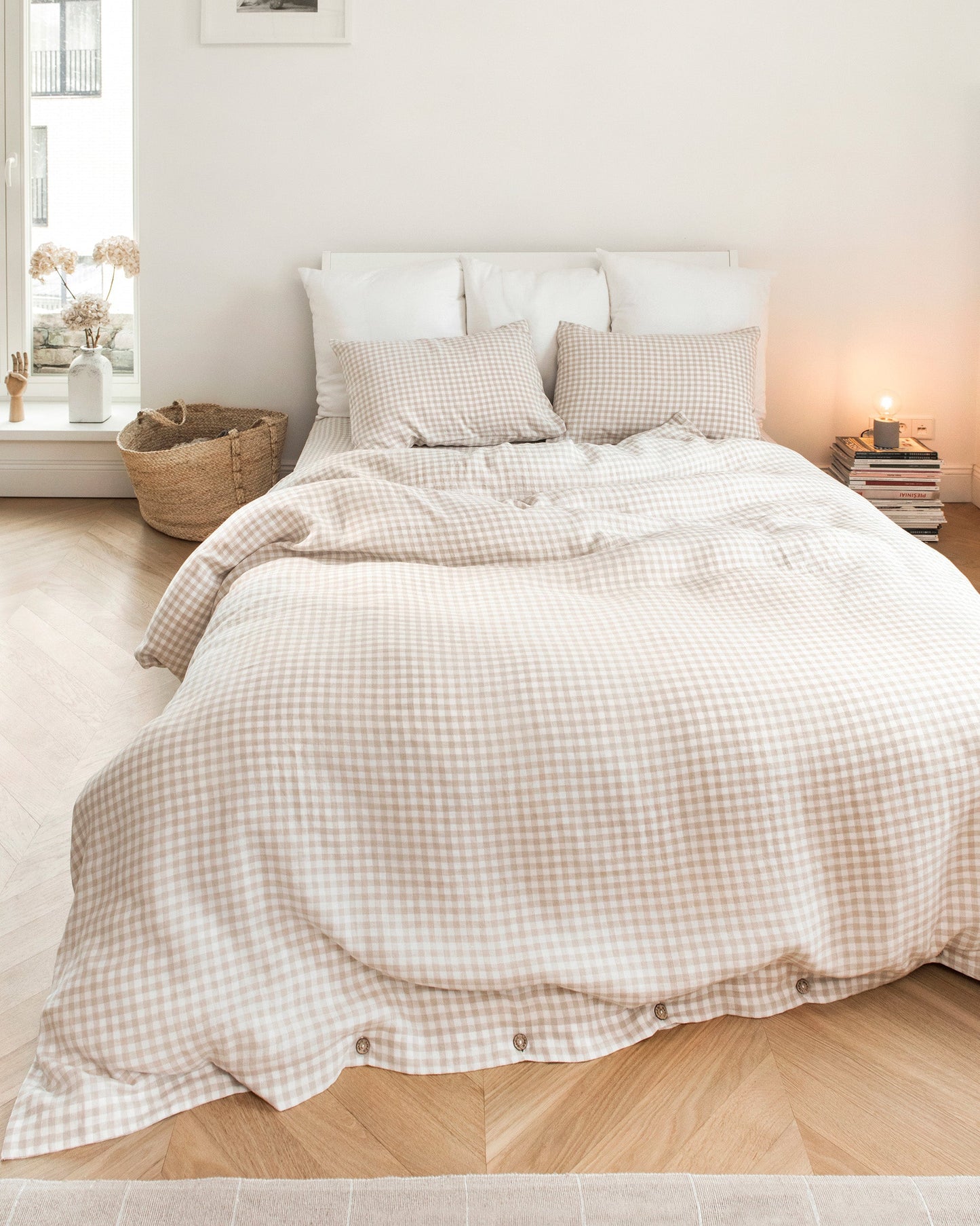 Natural gingham linen flat sheet - MagicLinen