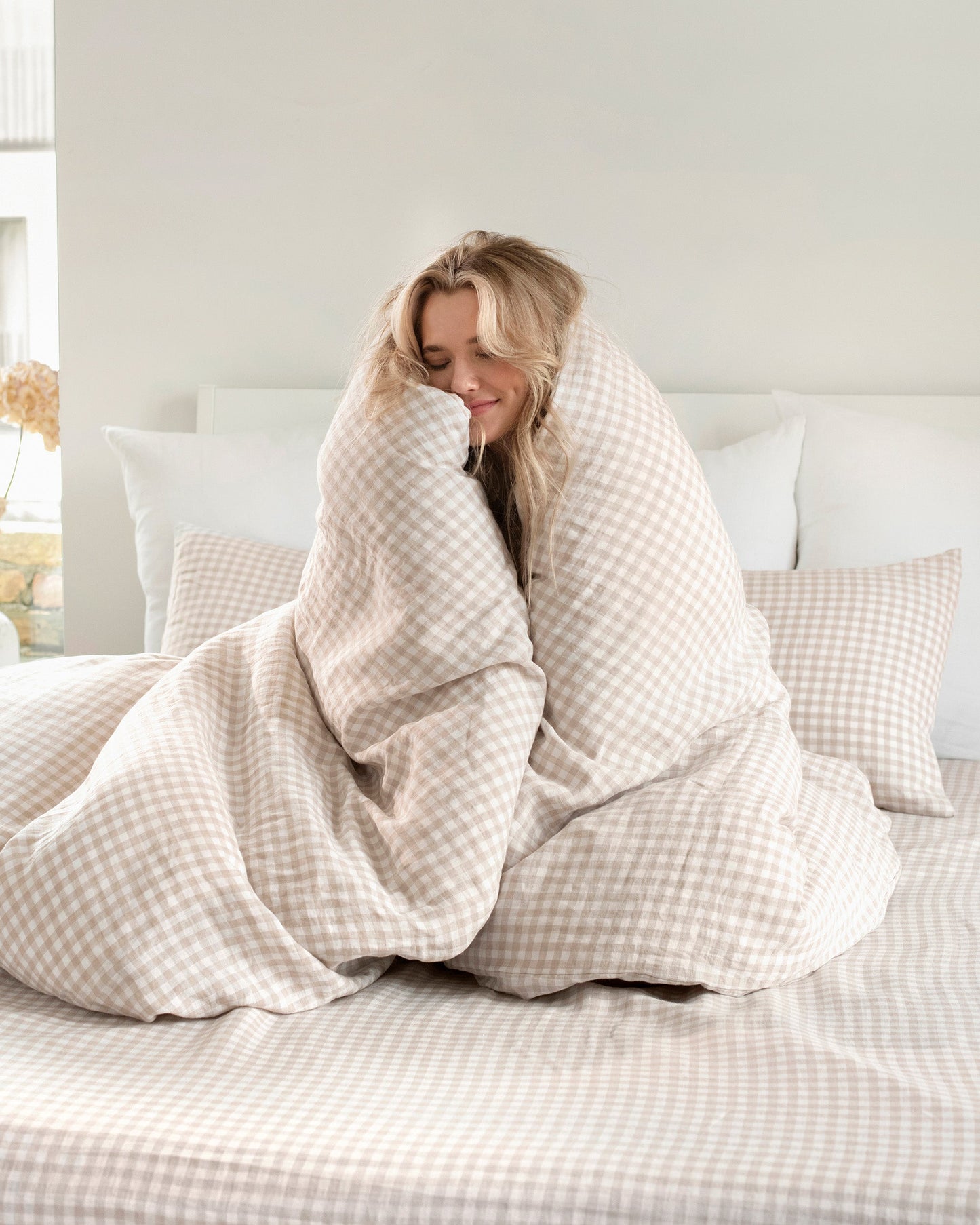 Natural gingham linen pillowcase - MagicLinen
