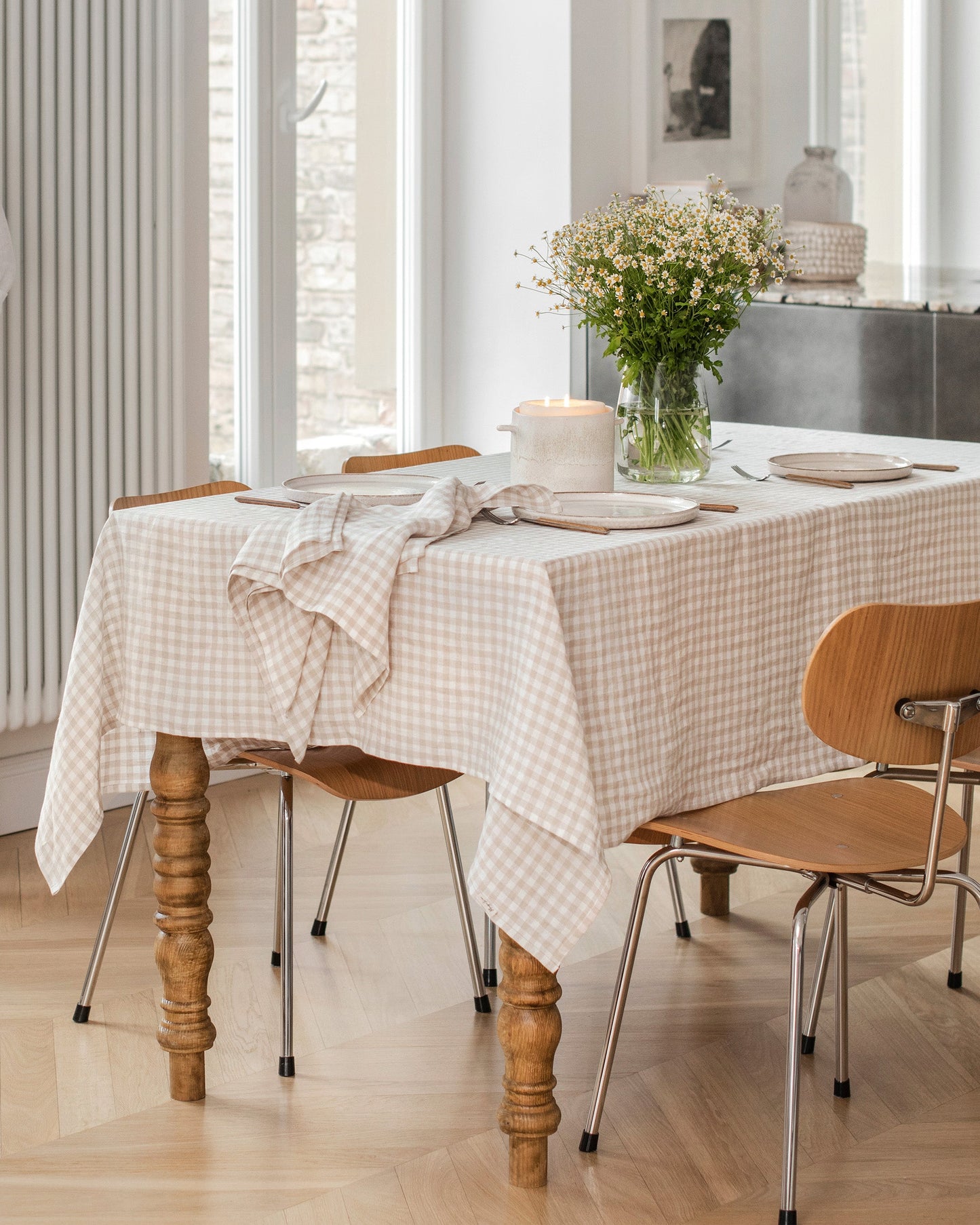 Natural gingham linen napkin set of 2 - MagicLinen
