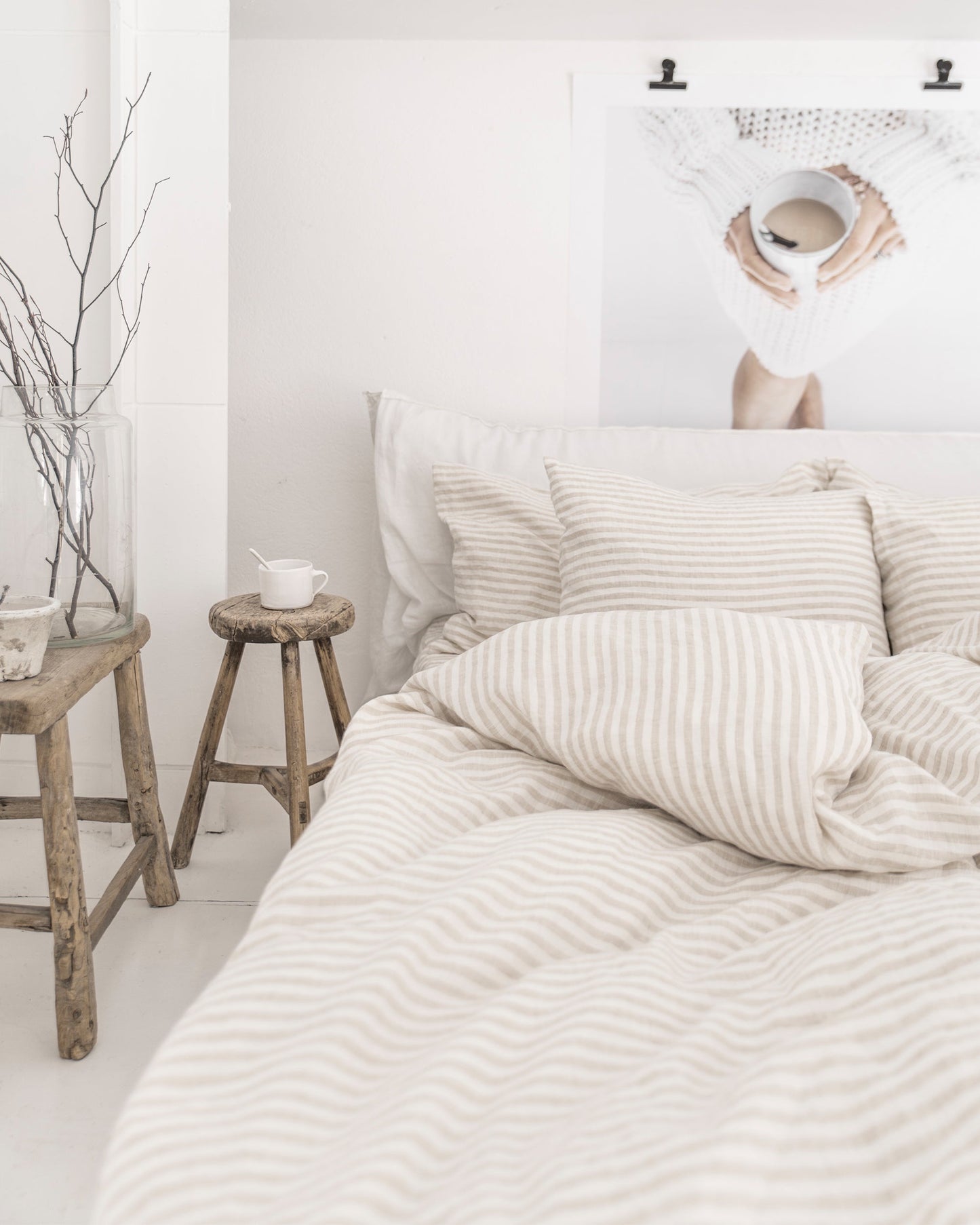 Striped in natural linen duvet cover - MagicLinen