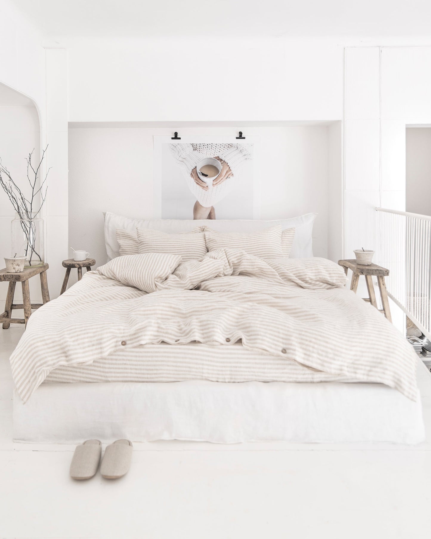 Striped in natural linen duvet cover set (3 pcs) - MagicLinen