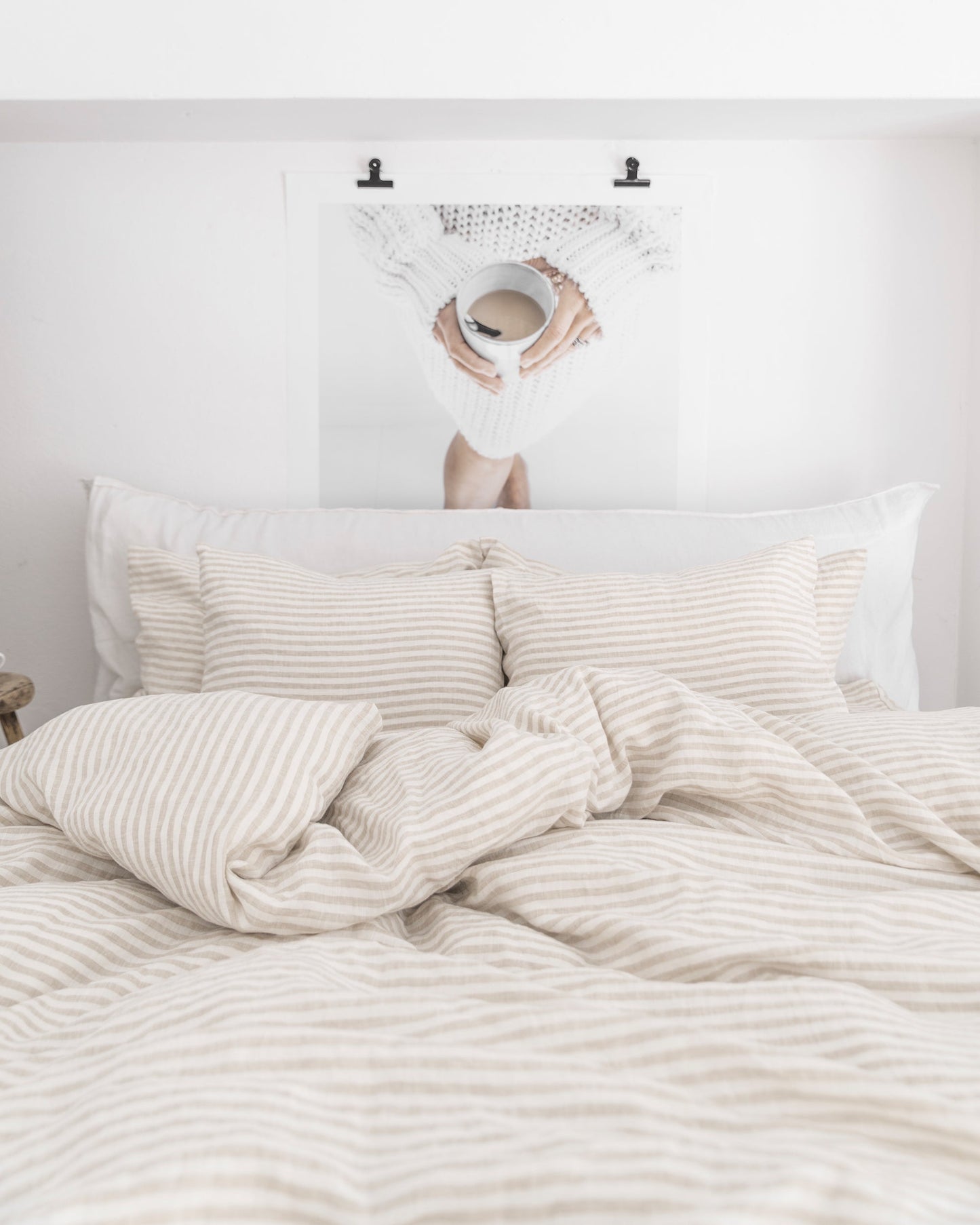 Striped in natural linen duvet cover set (3 pcs) - MagicLinen
