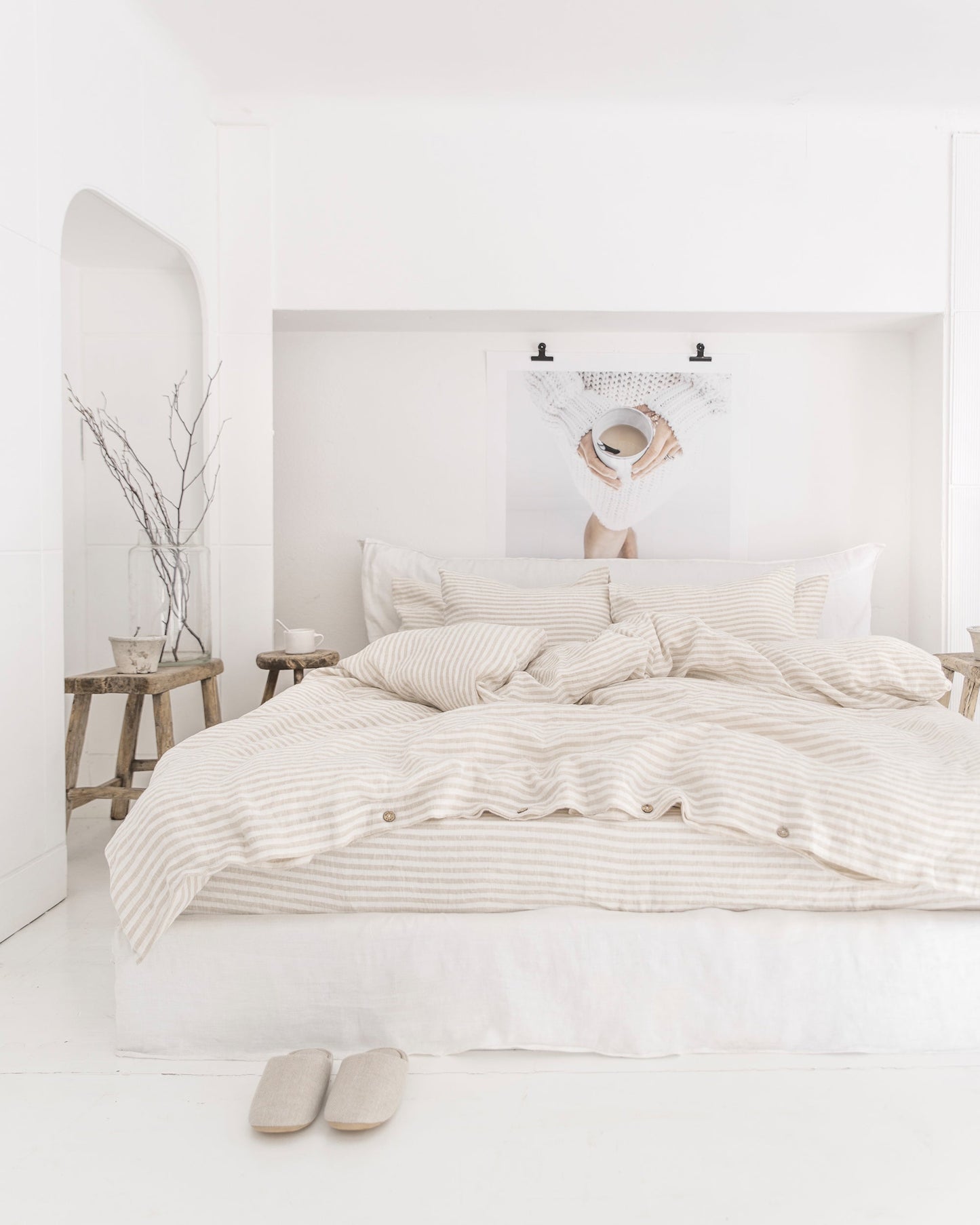 Striped in natural linen duvet cover set (3 pcs) - MagicLinen