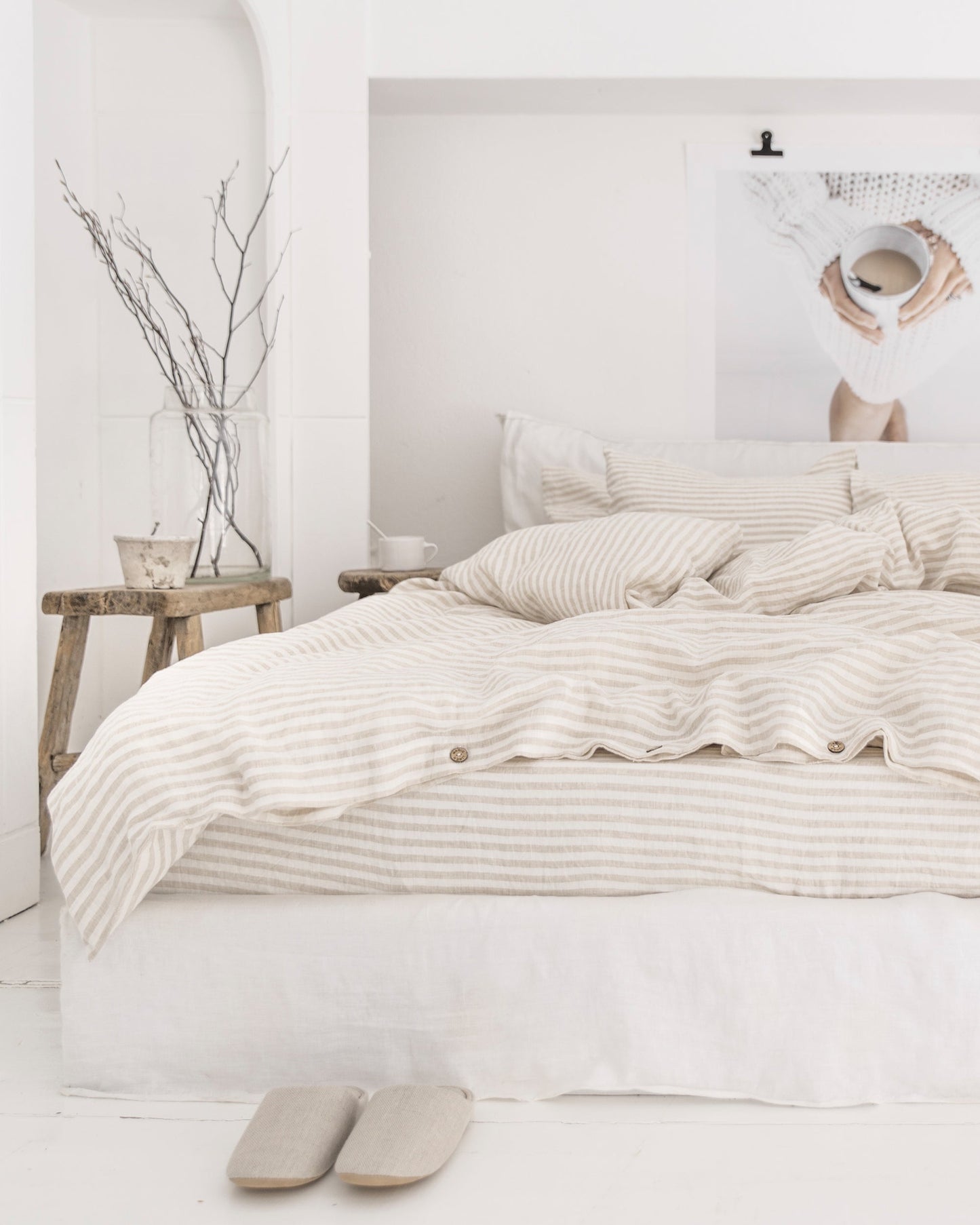 Striped in natural linen duvet cover set (3 pcs) - MagicLinen