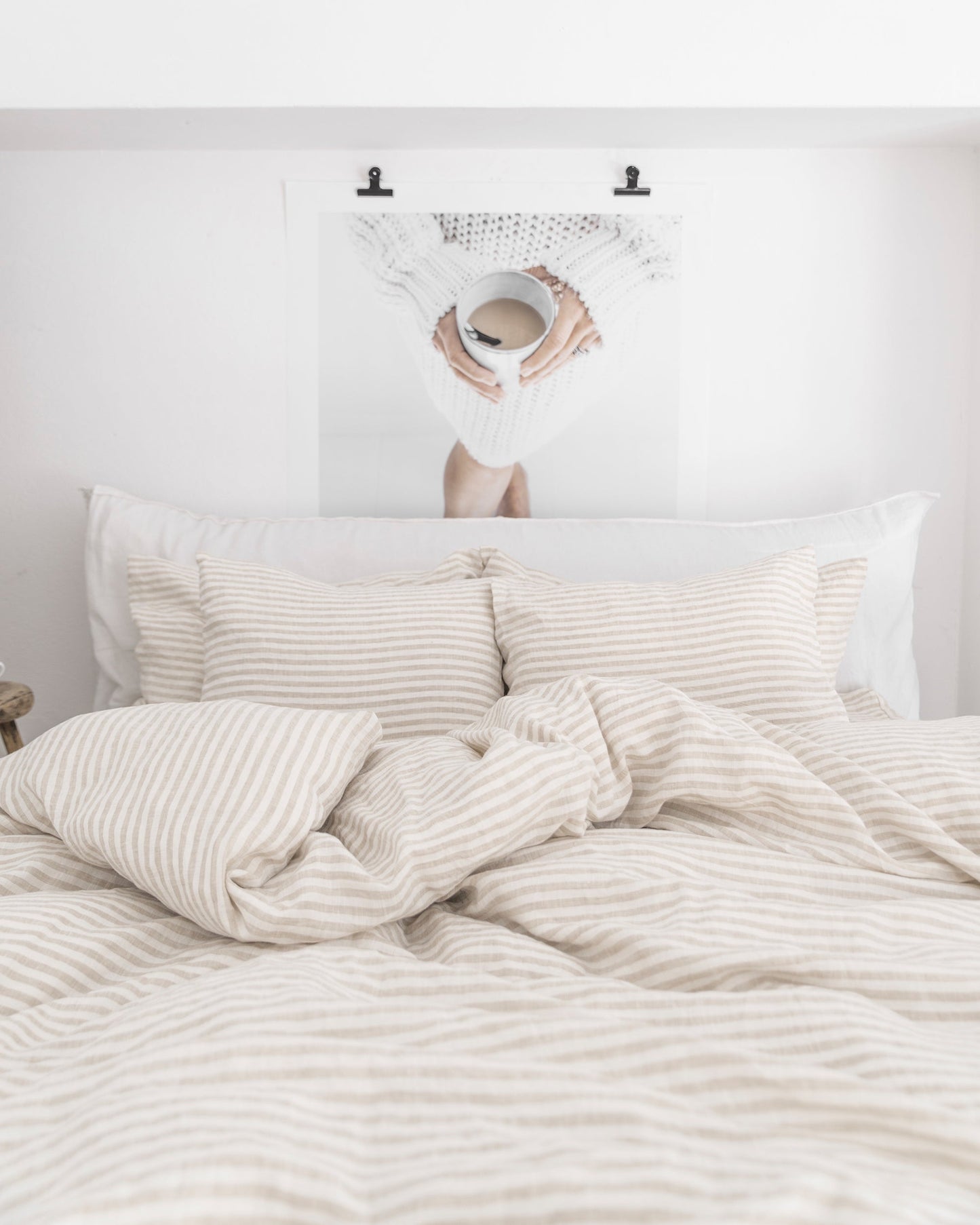 Striped in natural linen fitted sheet - MagicLinen