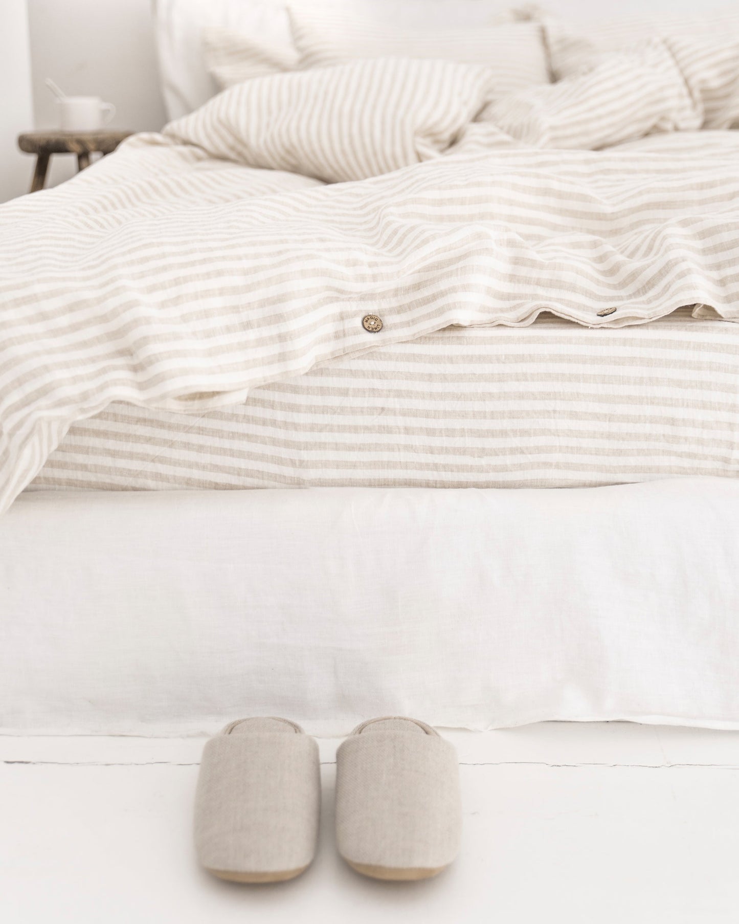 Striped in natural linen fitted sheet - MagicLinen