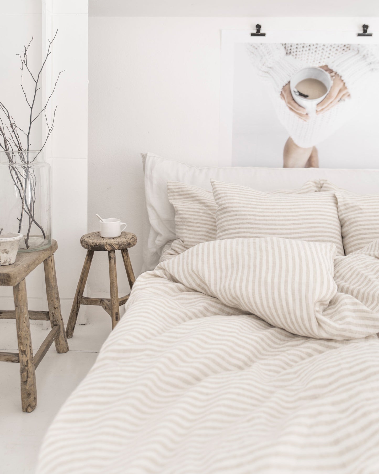 Striped in natural linen fitted sheet - MagicLinen