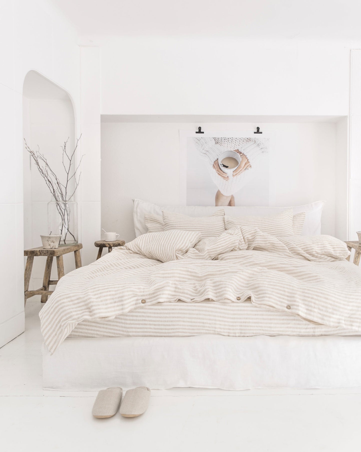 Striped in natural linen pillowcase - MagicLinen