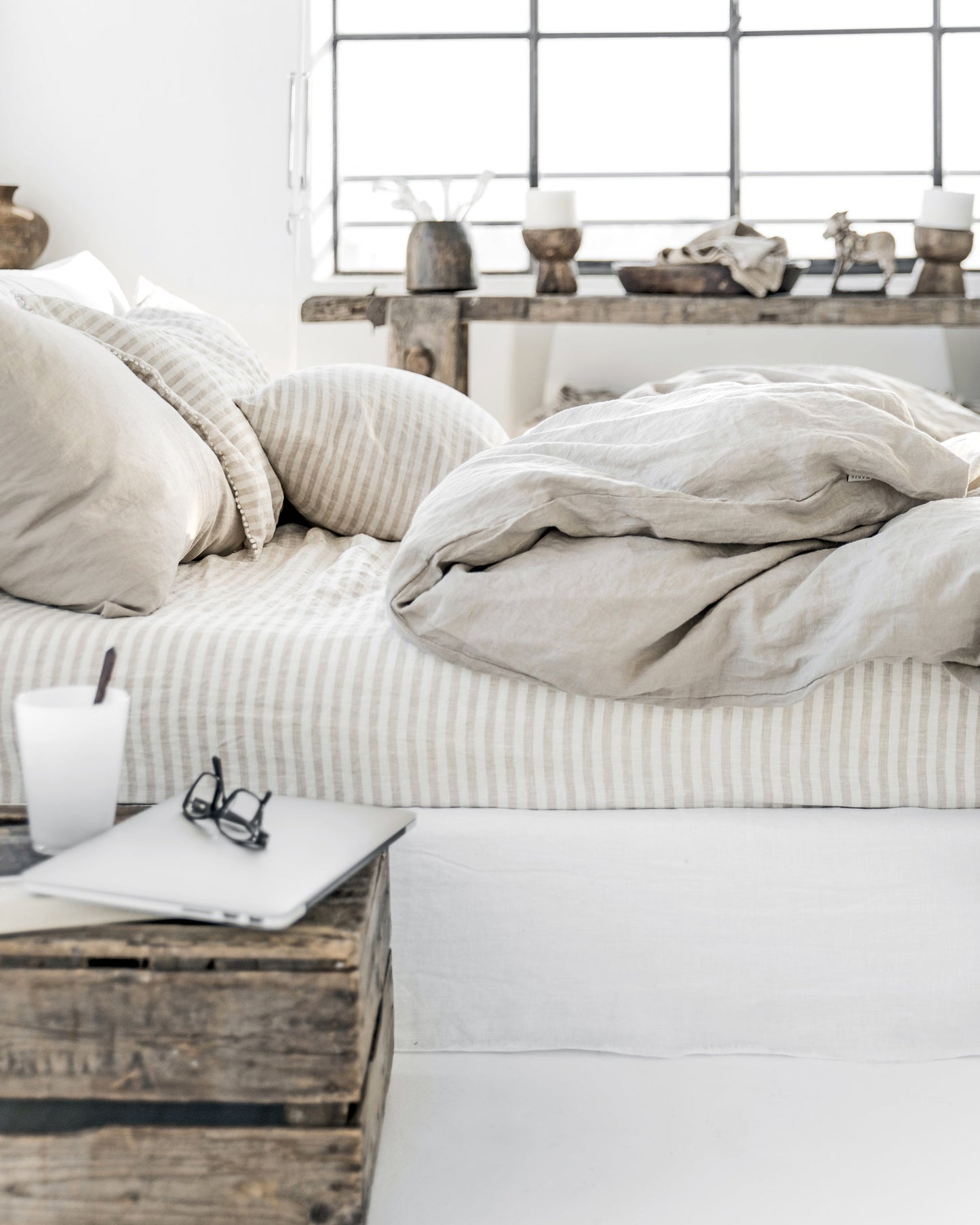 Striped in natural linen pillowcase - MagicLinen
