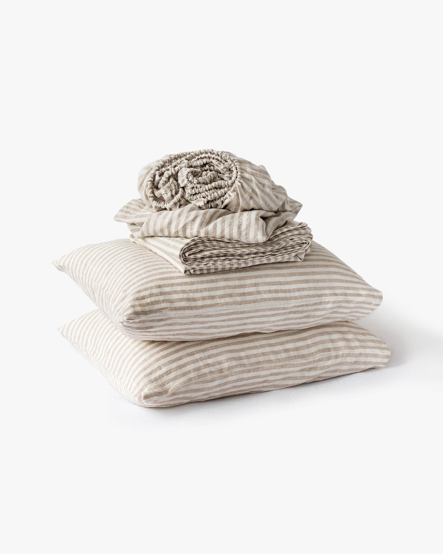 Striped in natural linen sheet set (4 pcs) - MagicLinen