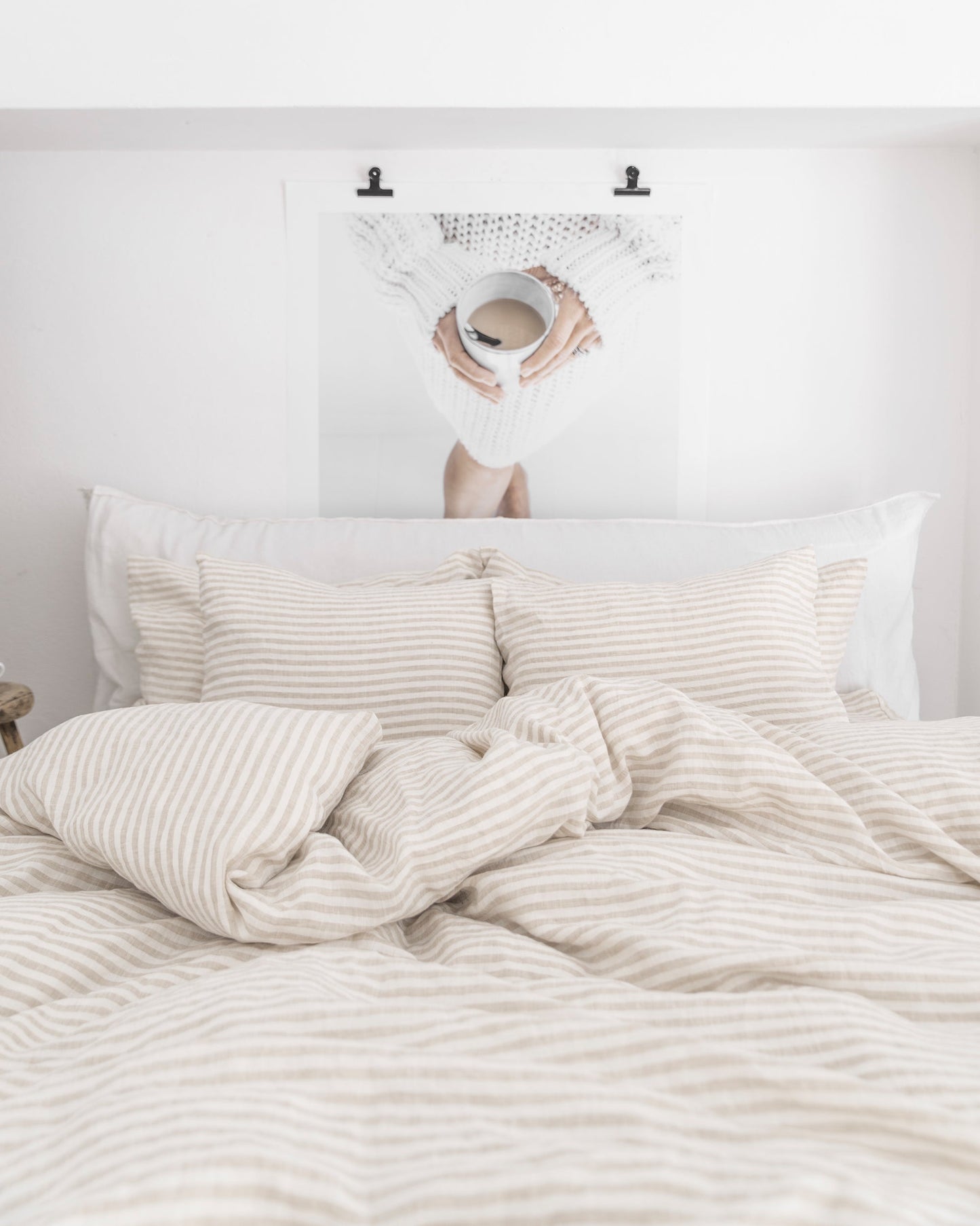 Striped in natural linen sheet set (4 pcs) - MagicLinen