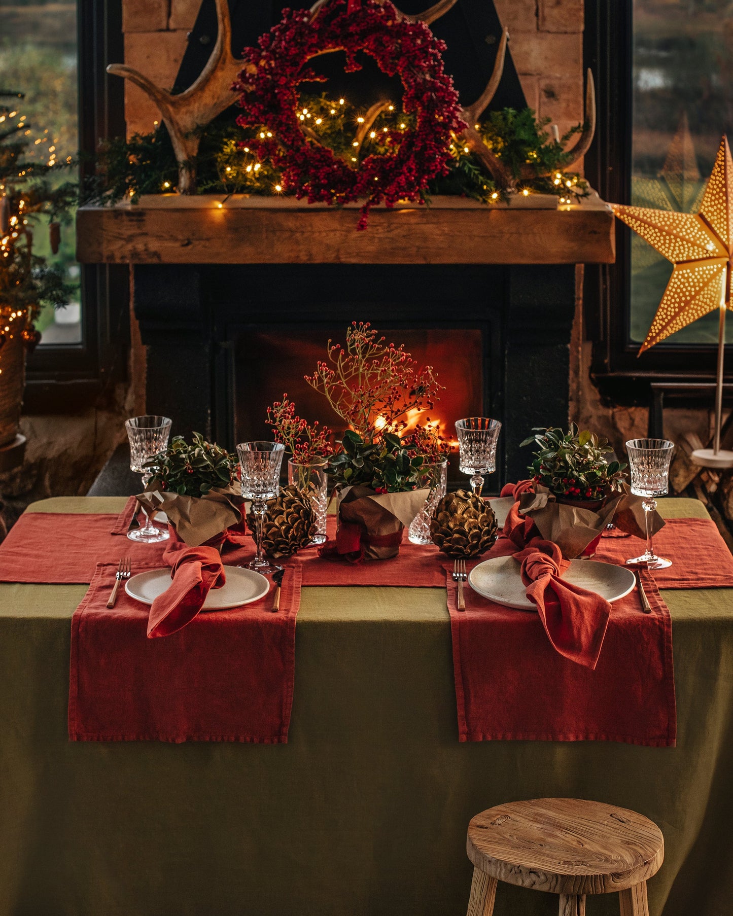 Olive Green Linen tablecloth - MagicLinen