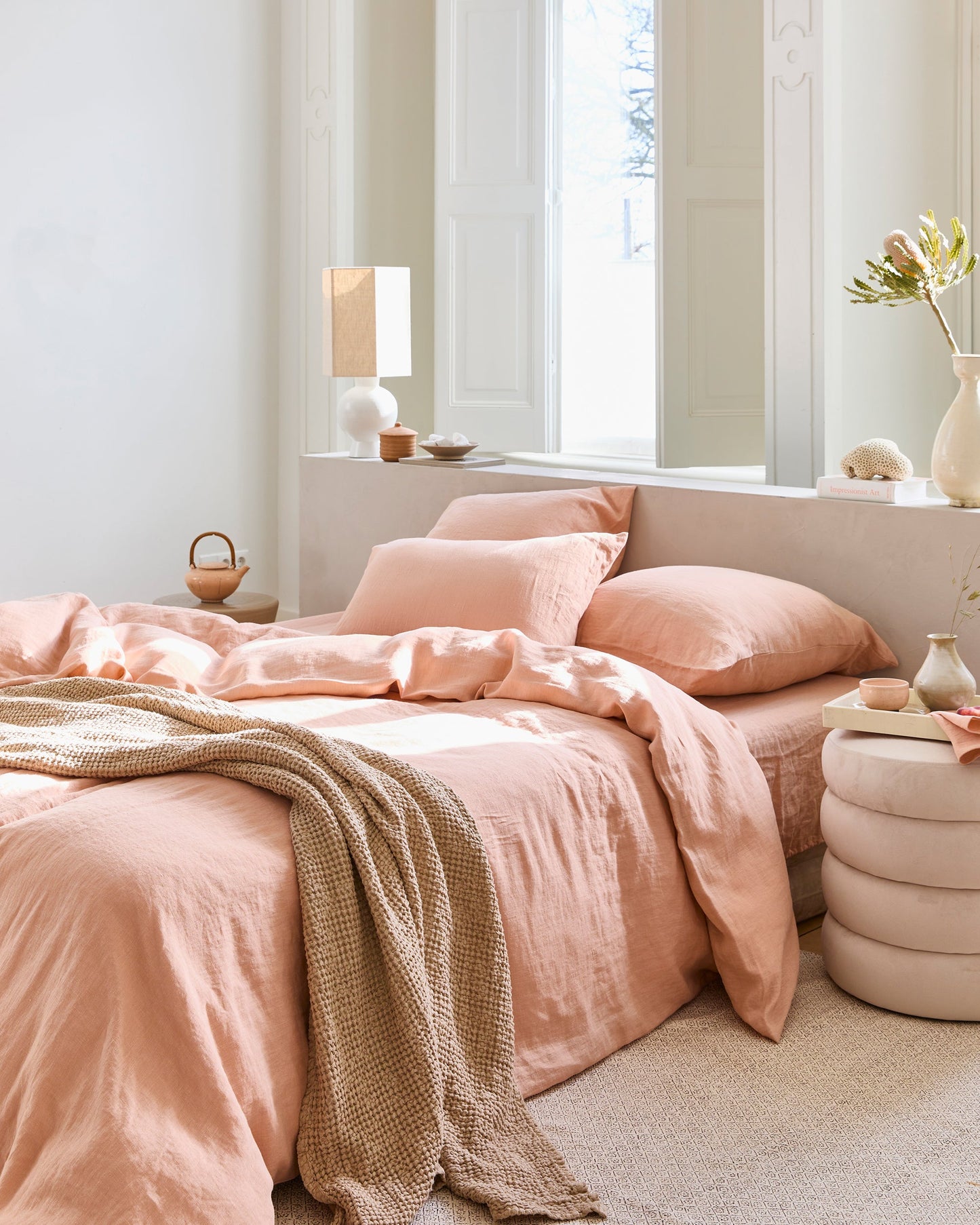 Peach linen sheet set (4 pcs) - MagicLinen