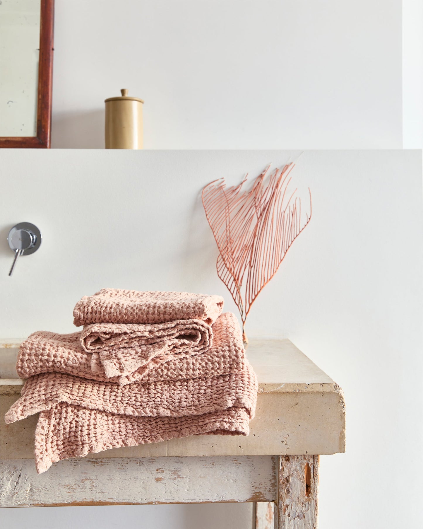 Peach waffle towel set (3 pcs) - MagicLinen