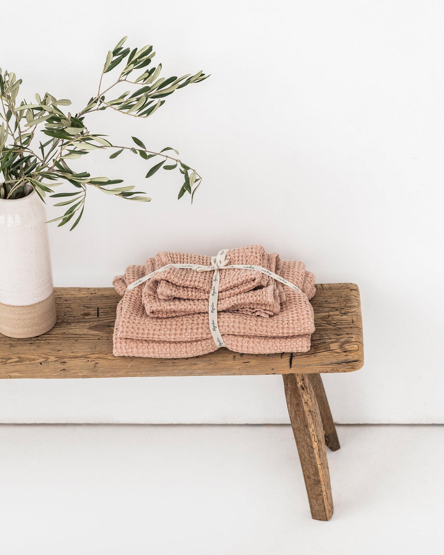 Peach waffle towel set (3 pcs) - MagicLinen