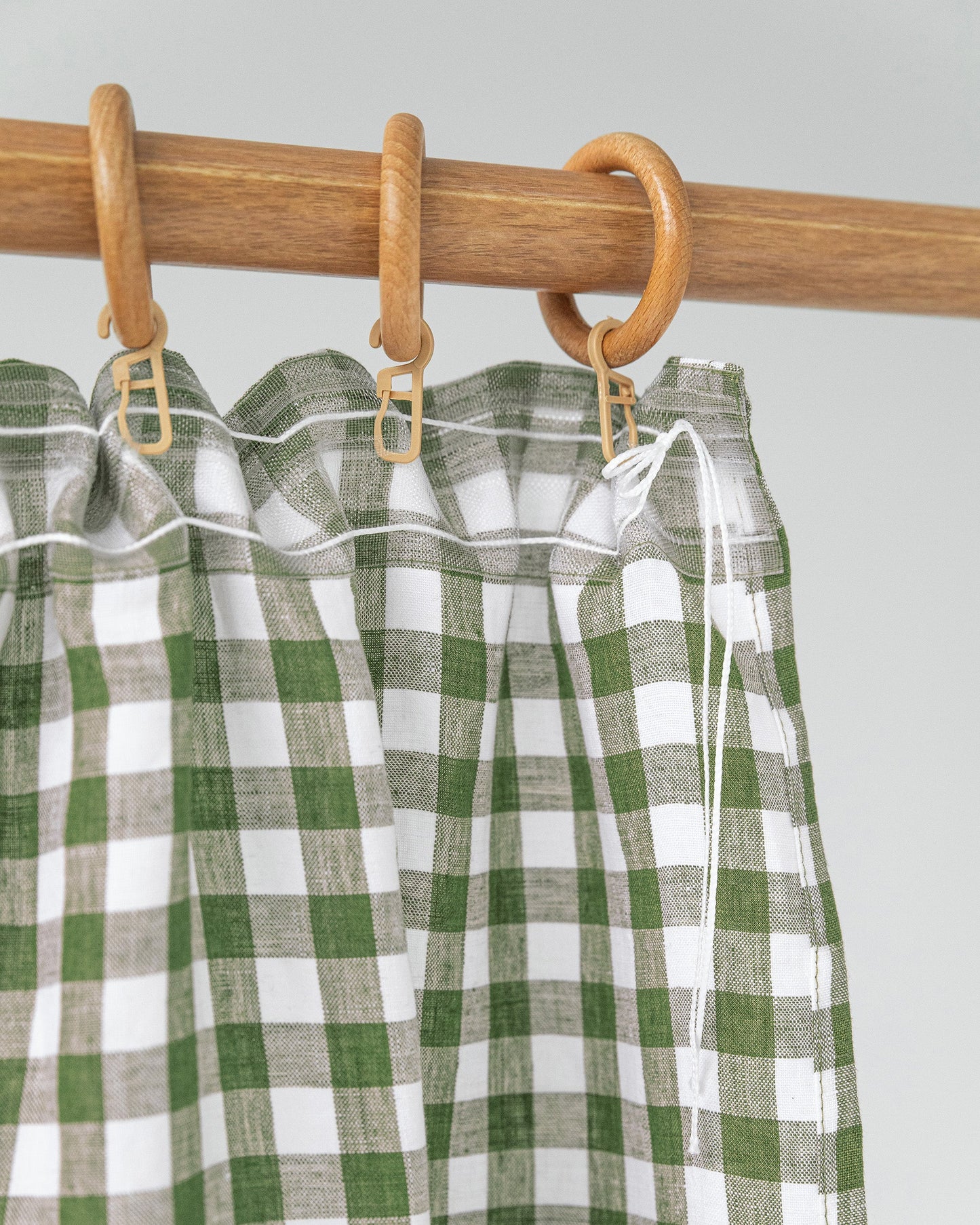 Pencil pleat linen curtain panel (1 pcs) in Forest green gingham - MagicLinen