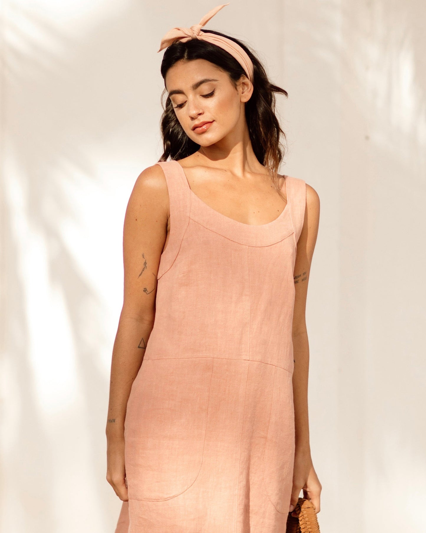 Pinafore linen dress LUCCA in ash rose - MagicLinen