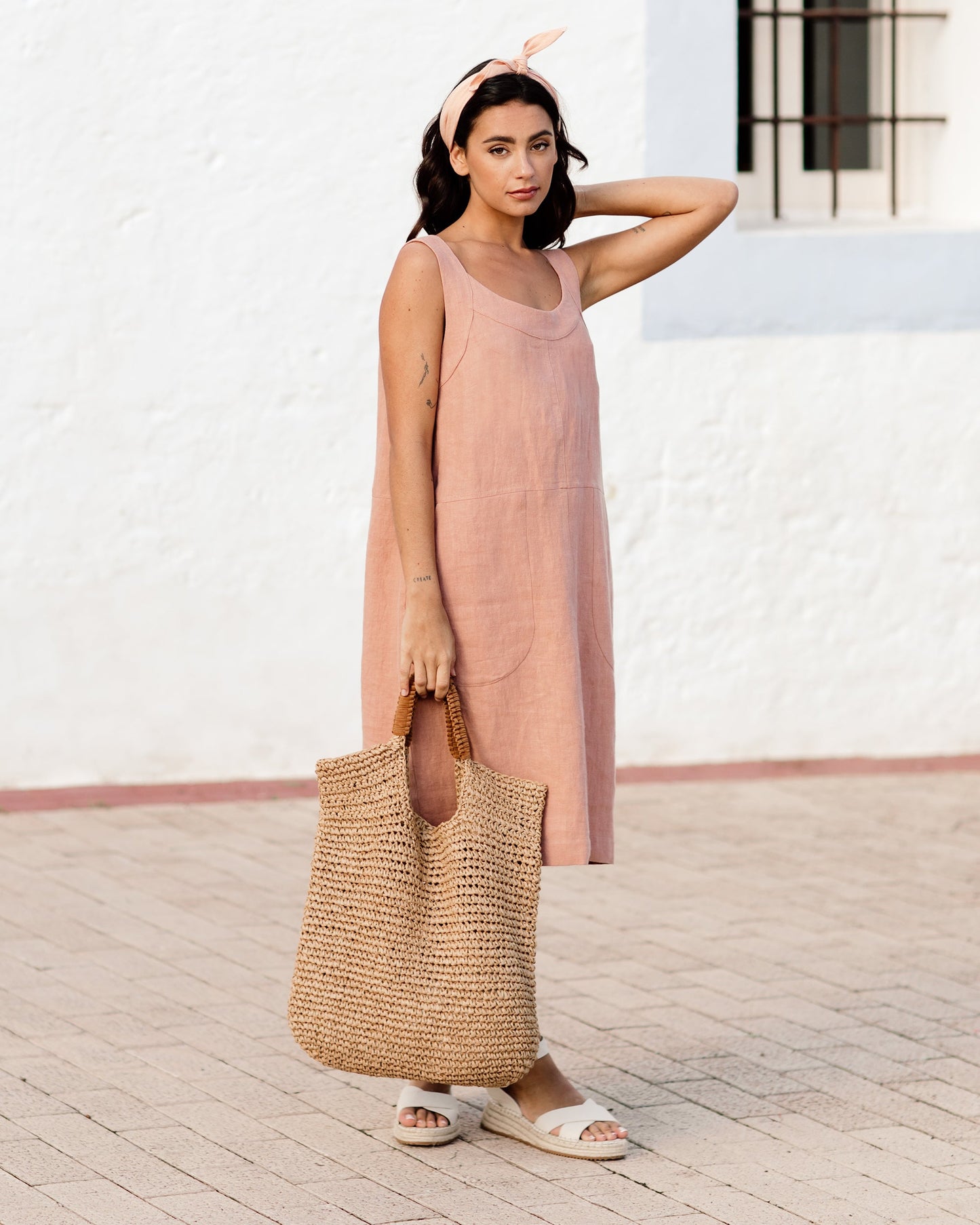 Pinafore linen dress LUCCA in ash rose - MagicLinen