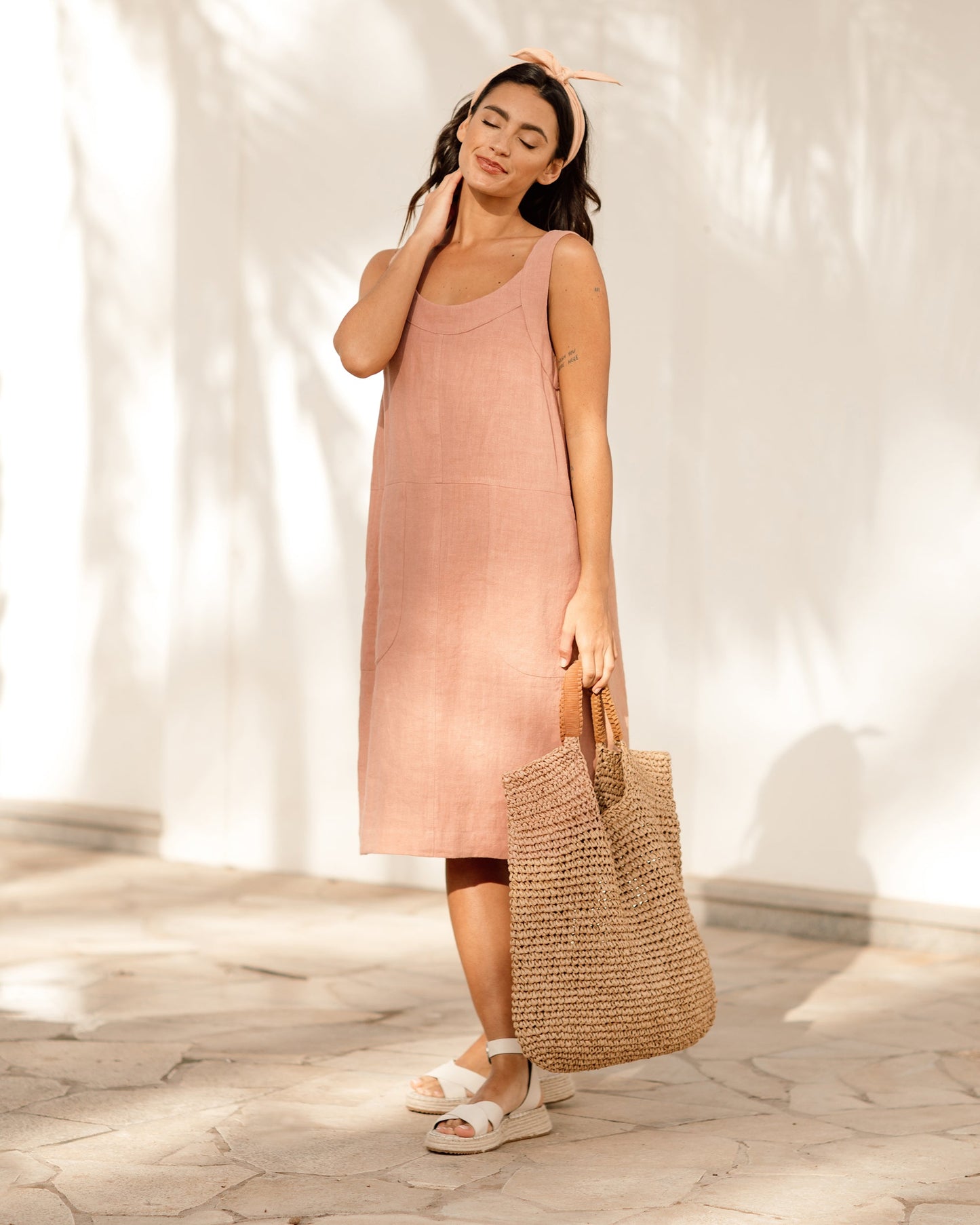 Pinafore linen dress LUCCA in ash rose - MagicLinen