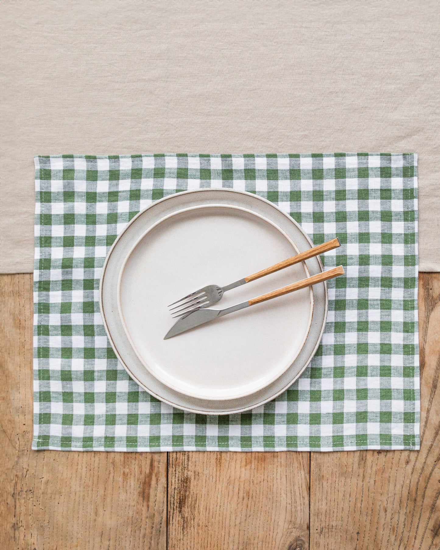 Forest green gingham linen placemat set of 2 - MaficLinen