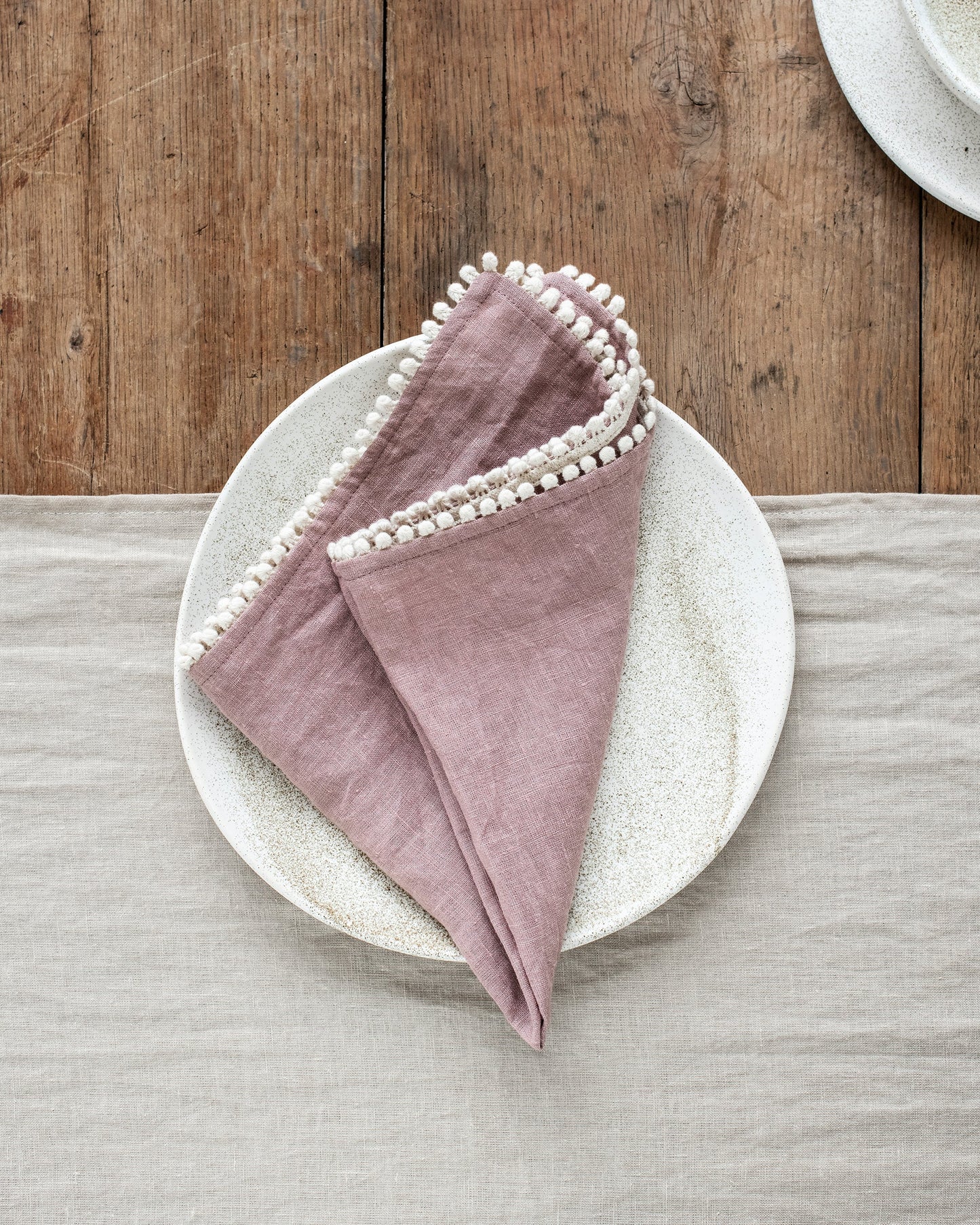 Pom pom trim linen napkin set of 2 - MagicLinen