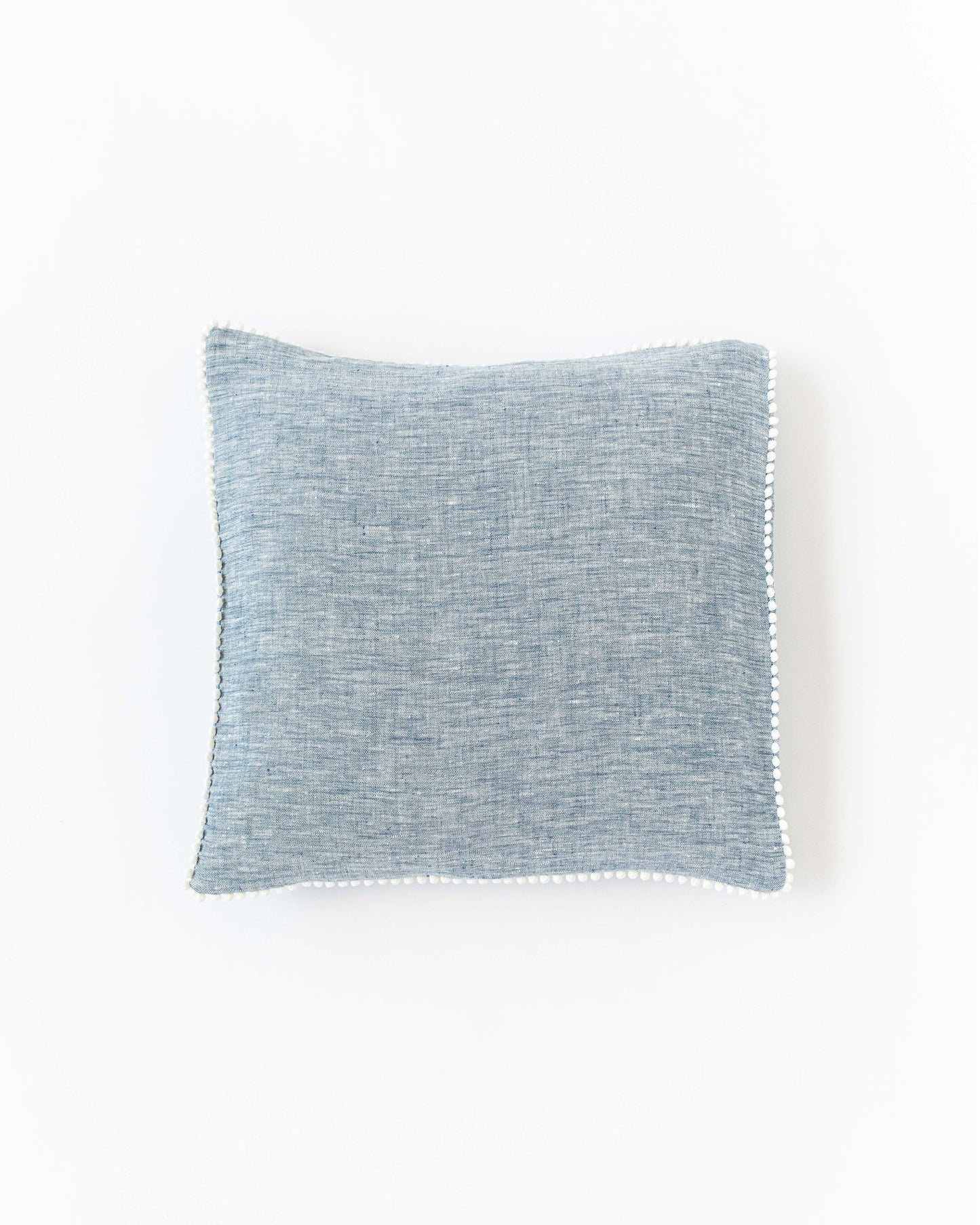 Pom pom trim linen pillowcase in Blue melange - MagicLinen