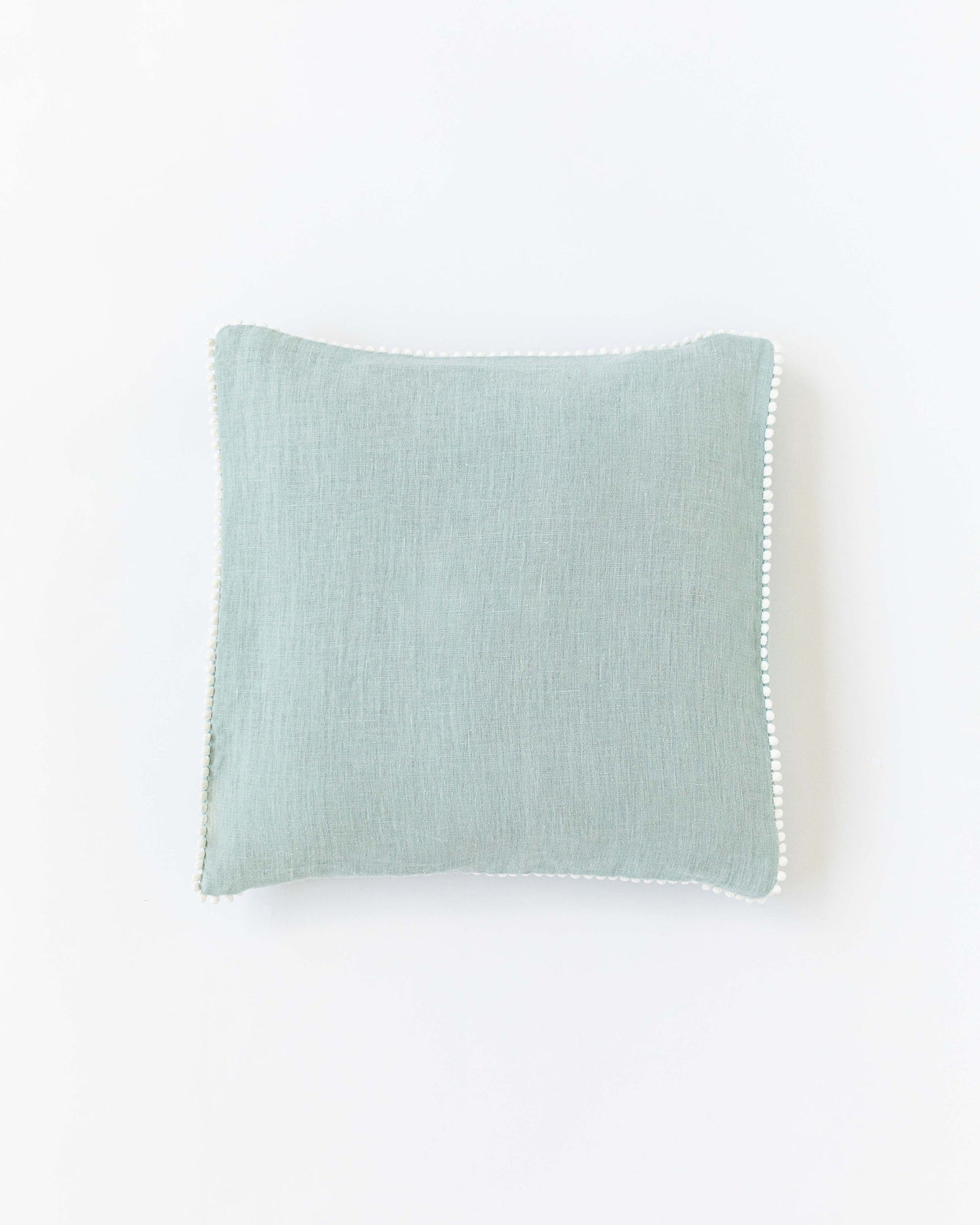 Pom pom trim linen pillowcase in Dusty Blue - MagicLinen