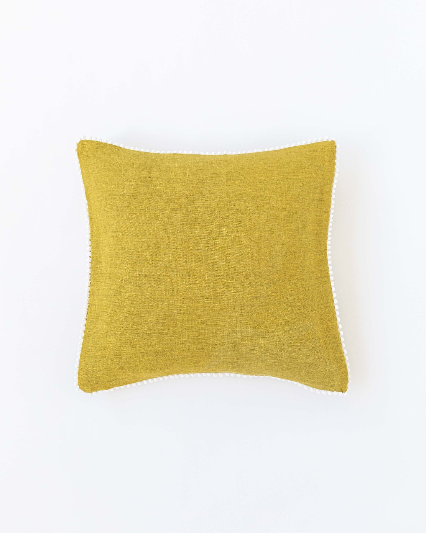 Pom pom trim linen pillowcase in Moss yellow - MagicLinen