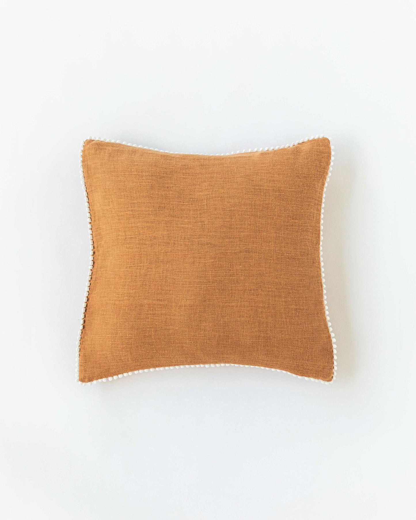 Pom pom trim linen pillowcase in Tan - MagicLinen