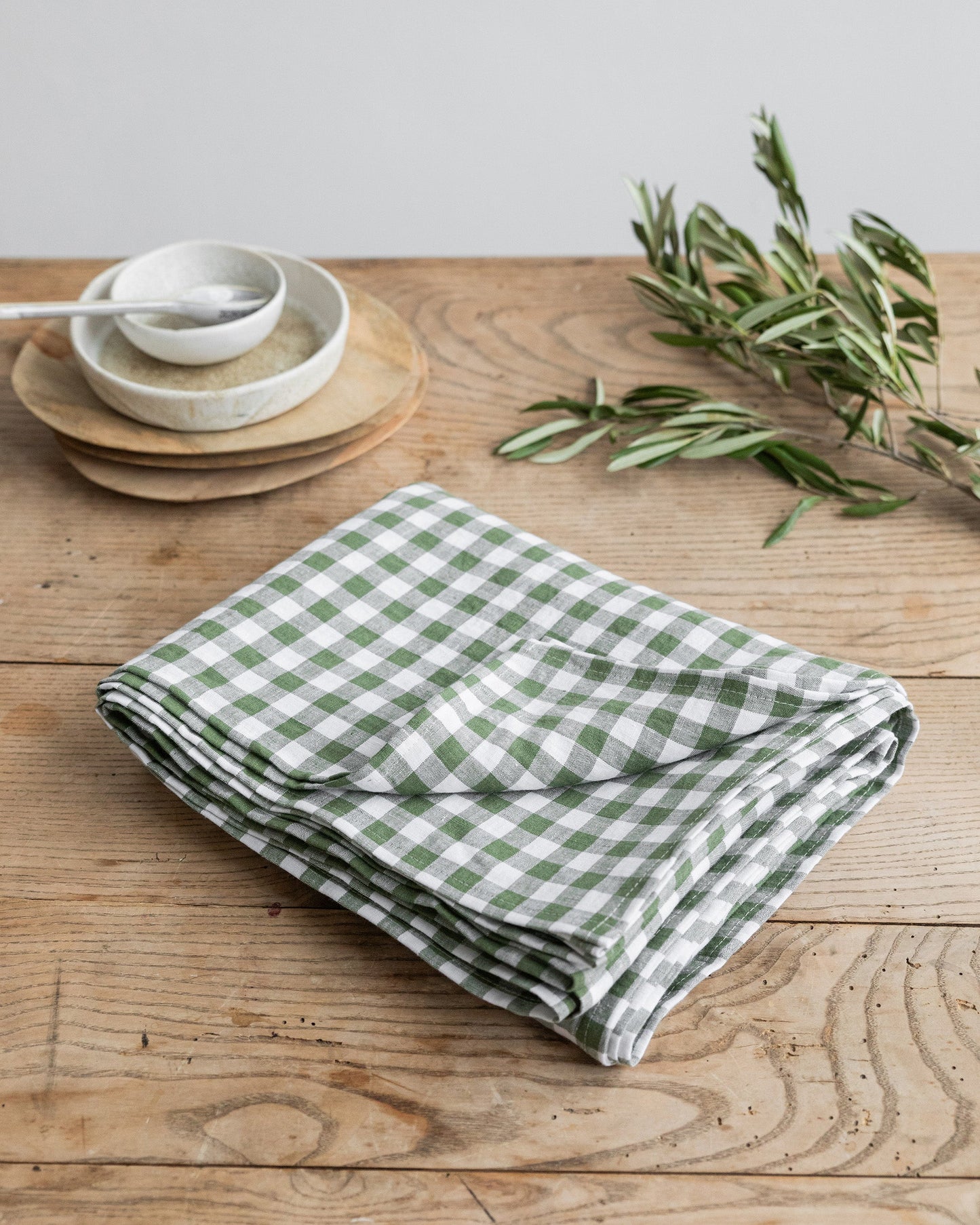 Forest green gingham linen tablecloth - MagicLinen